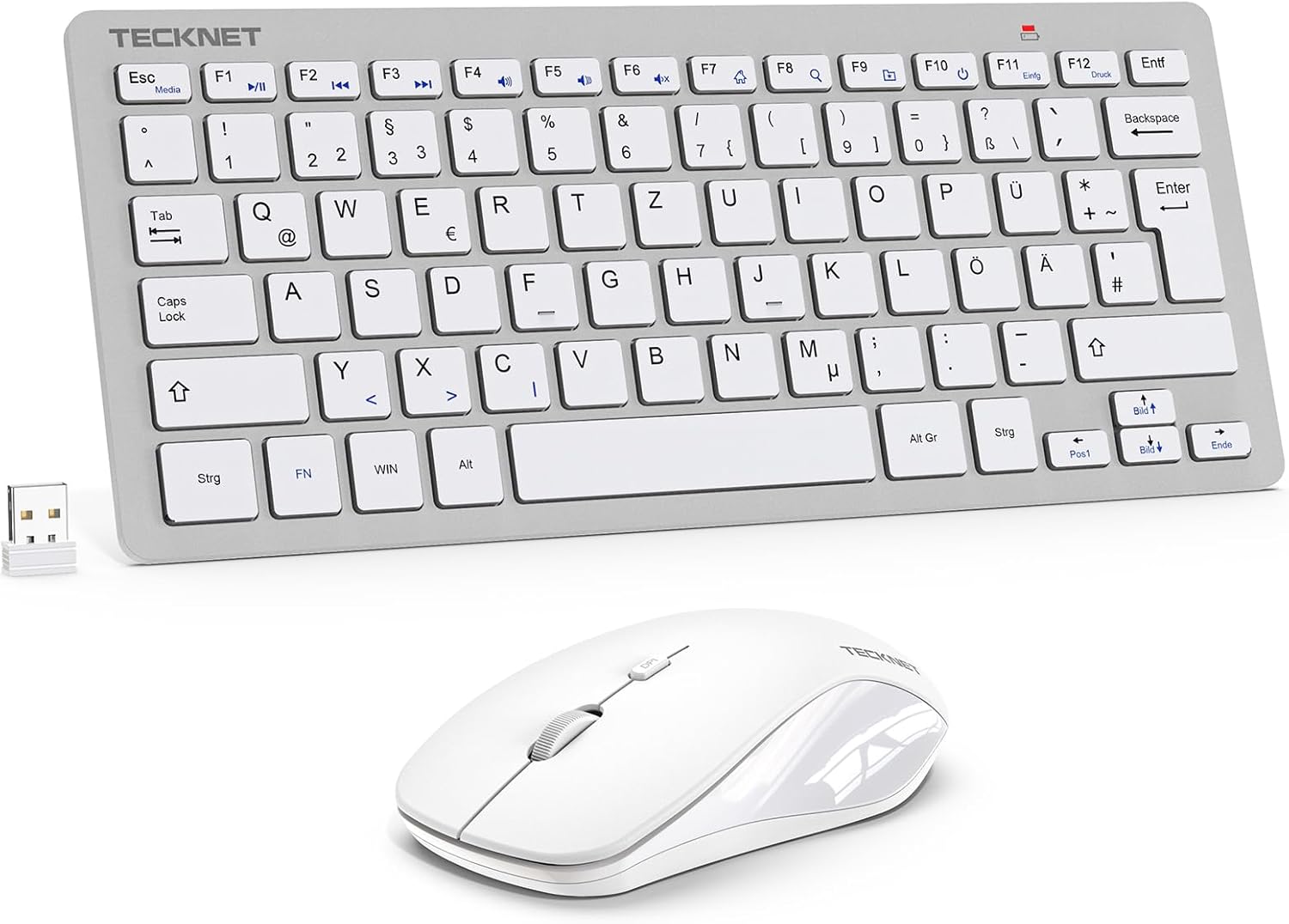 Thumbnail 6 de TECKNET Kabelloses Tastatur-Maus-Set, Deutsch QWERTZ, 2,4 GHz, 15 m Reichweite, Weiß