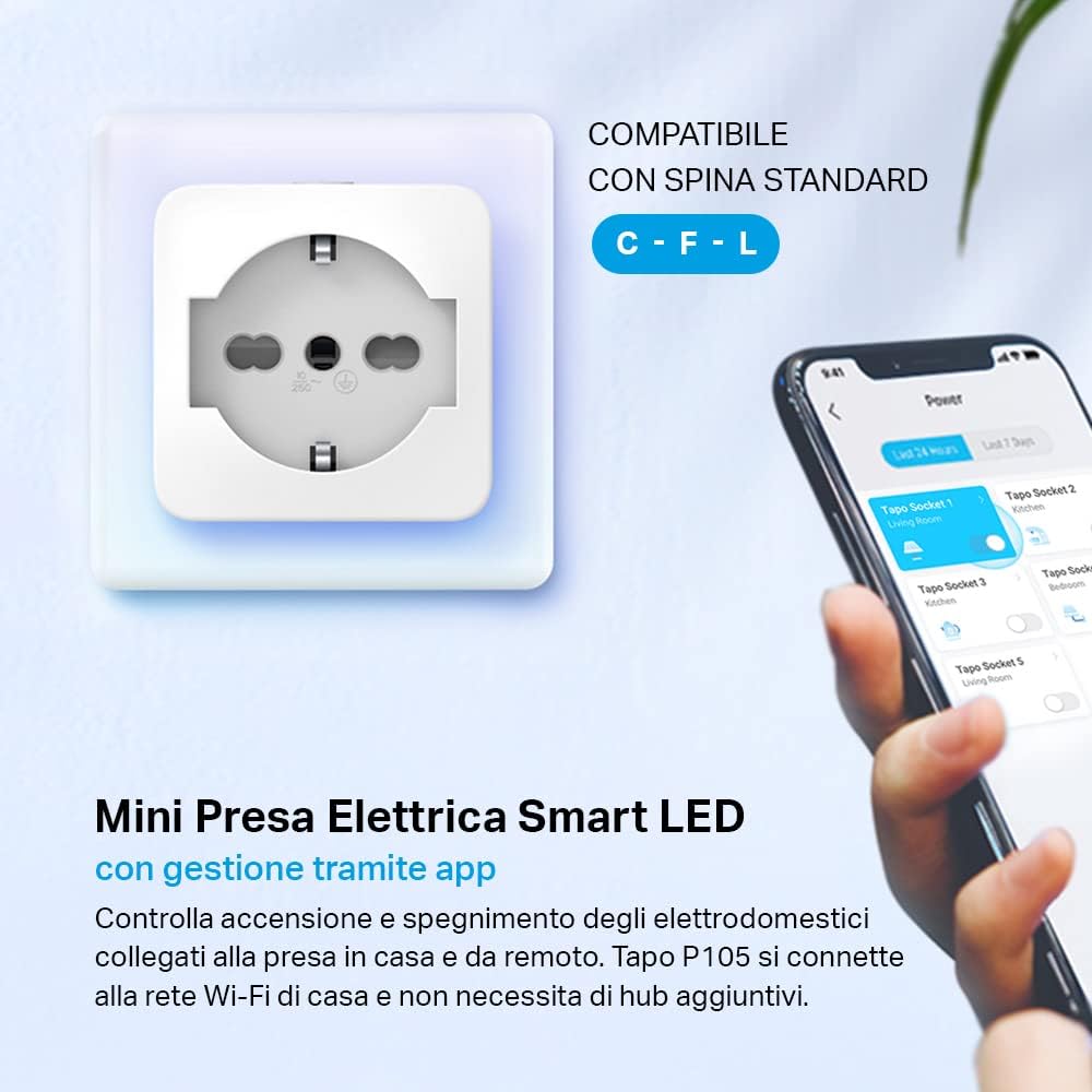 Detalle 2 de Tapo P105: Presa Smart Italiana con Wi‑Fi e Controllo Vocale