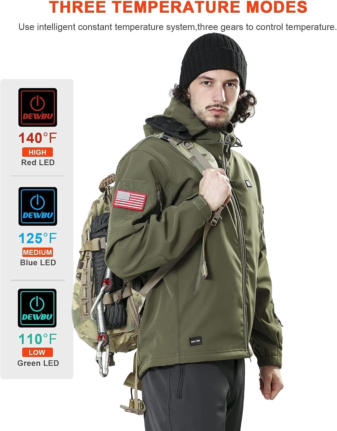 Detalle de DEWBU DB-0125 Heated Jacket for Men, 5 Heating Zones, 12V Battery