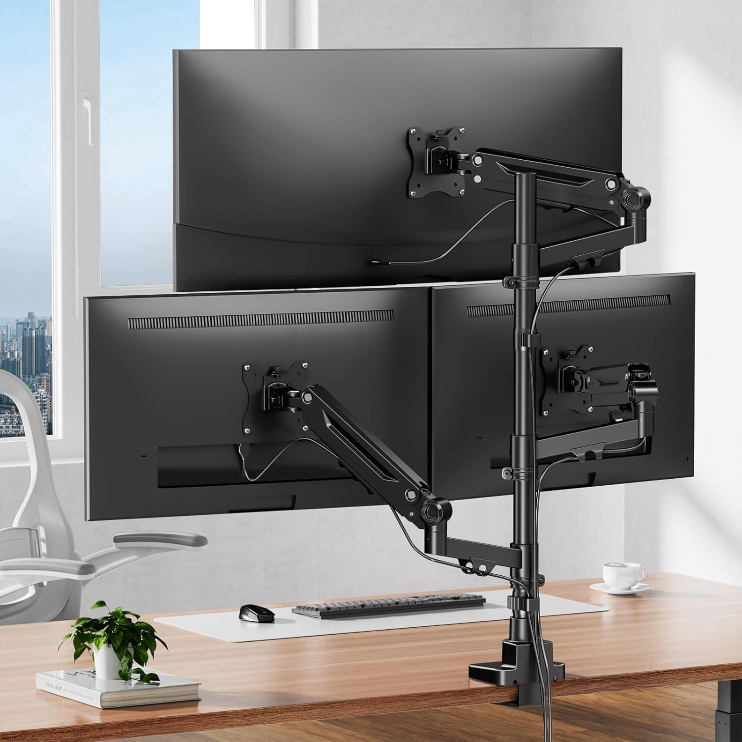 Thumbnail 4 de PUTORSEN Monitor-Halterung für 3 Monitore (17–35 Zoll) mit 80-cm-Säule, VESA 75/100, neig-/schwenkbar