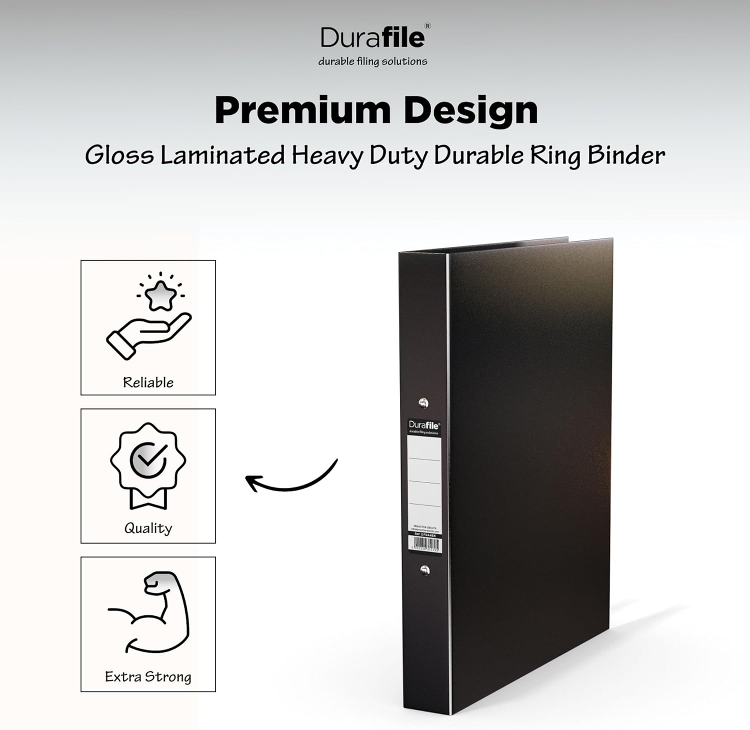 Thumbnail 1 de Durafile A4 Ring Binder Folder (Single File) – Black, heavy-duty cardboard with two rings