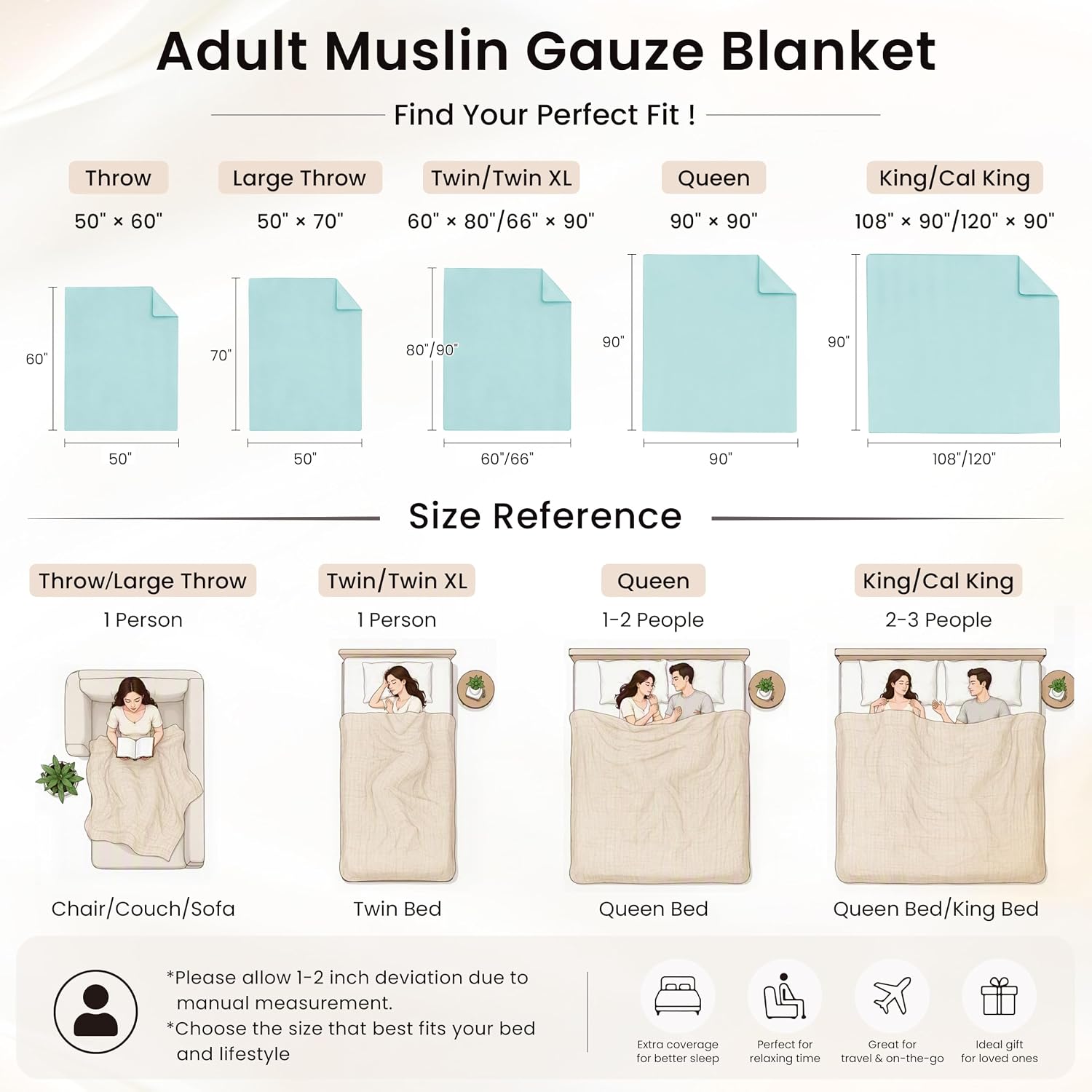 Thumbnail 5 de Love's cabin Cotton Muslin Throw Blanket, 100% Cotton