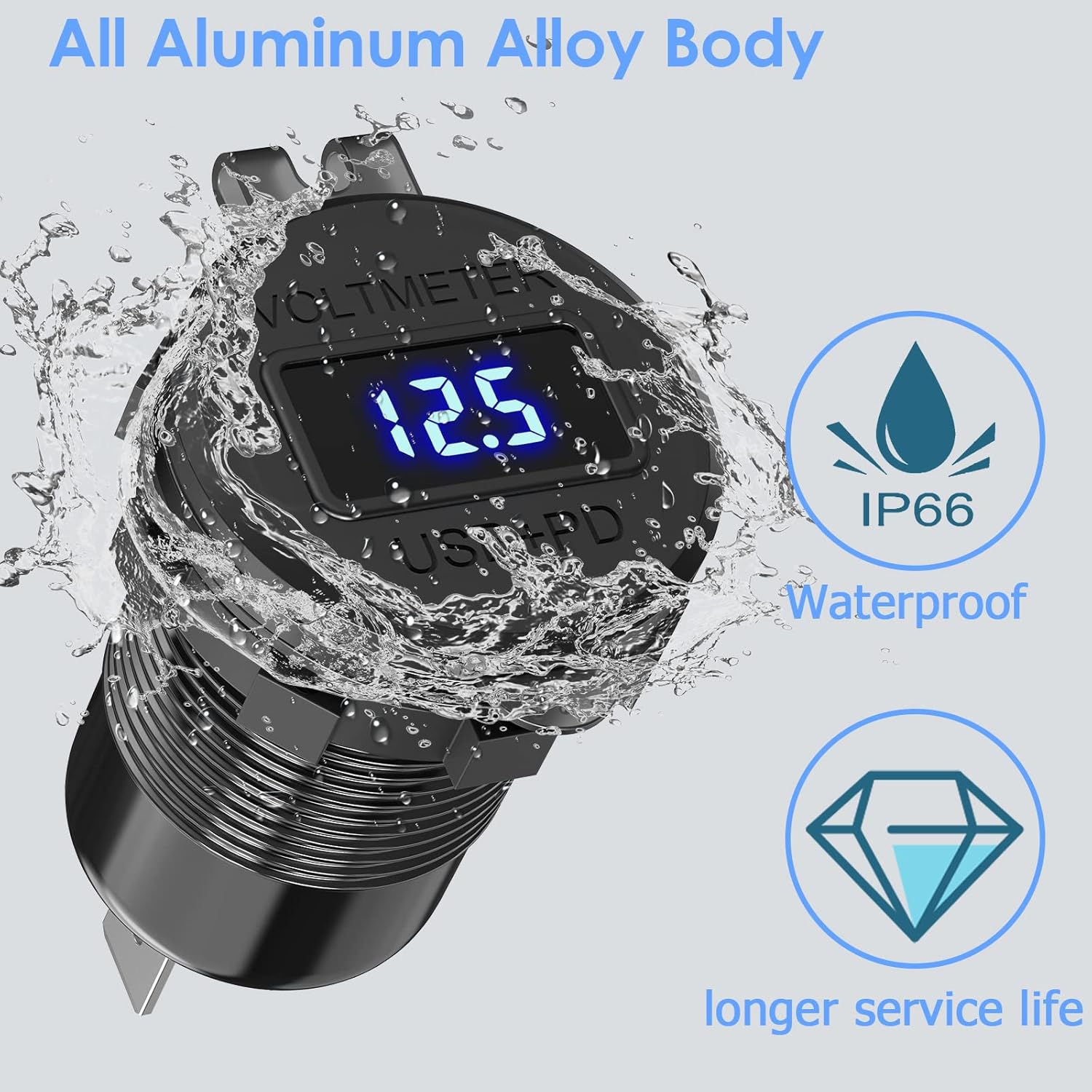 Thumbnail 4 de Metallgehäuse 78W USB‑C PD 12V Einbausteckdose mit Schalter & LED‑Voltmeter (Typ C)