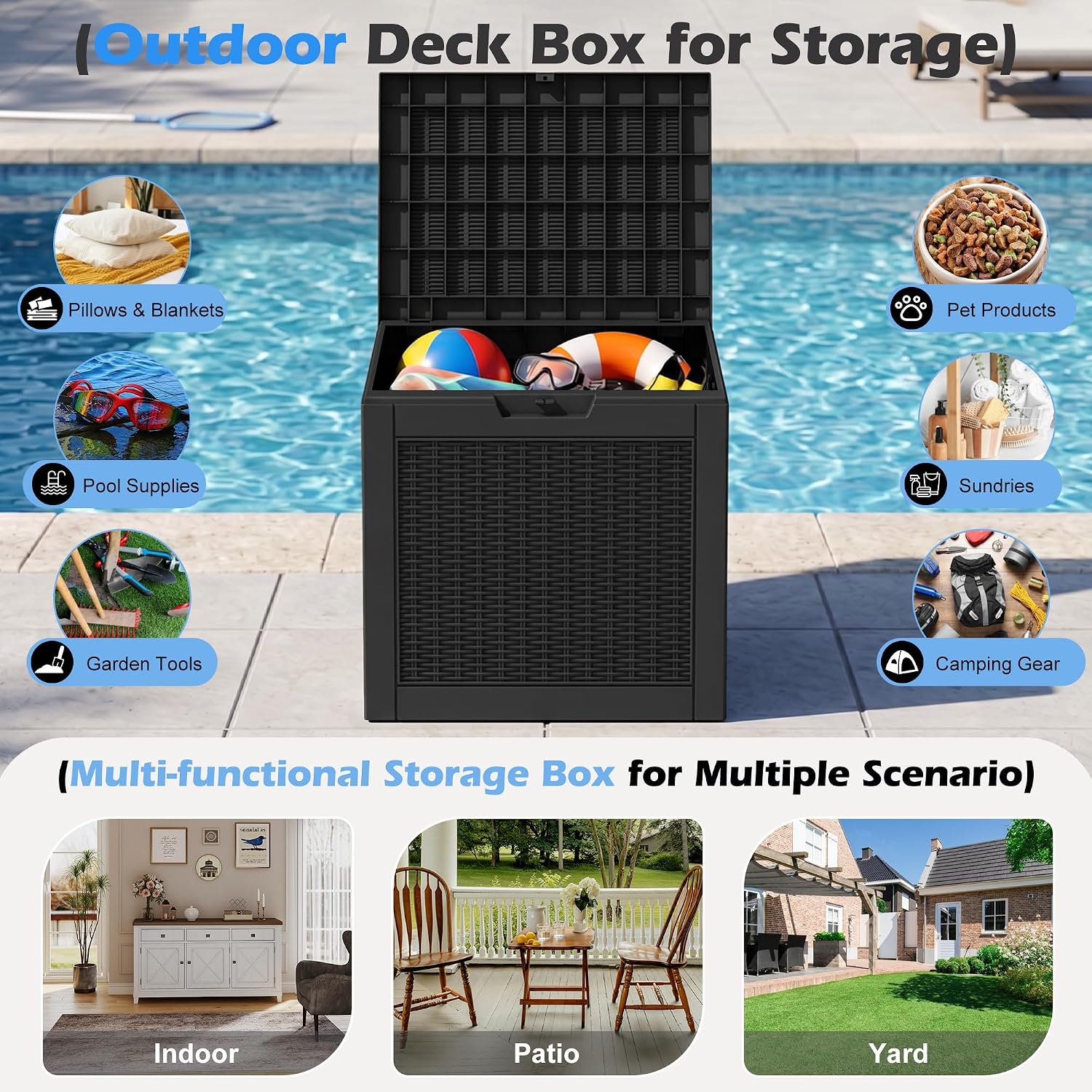 Detalle de WTFGO TT005-BK-1 31-Gallon Waterproof Resin Deck Box, Rattan Black