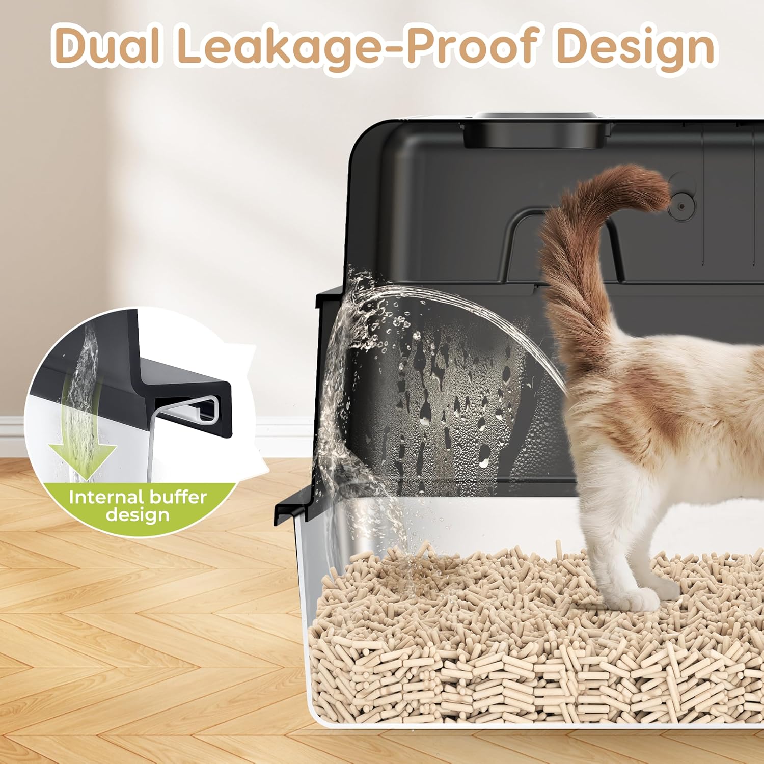 Detalle 2 de Stainless Steel Cat Litter Tray with 105° Flip Lid — PalNest XXXL Extra Large Enclosed Box for Large Cats