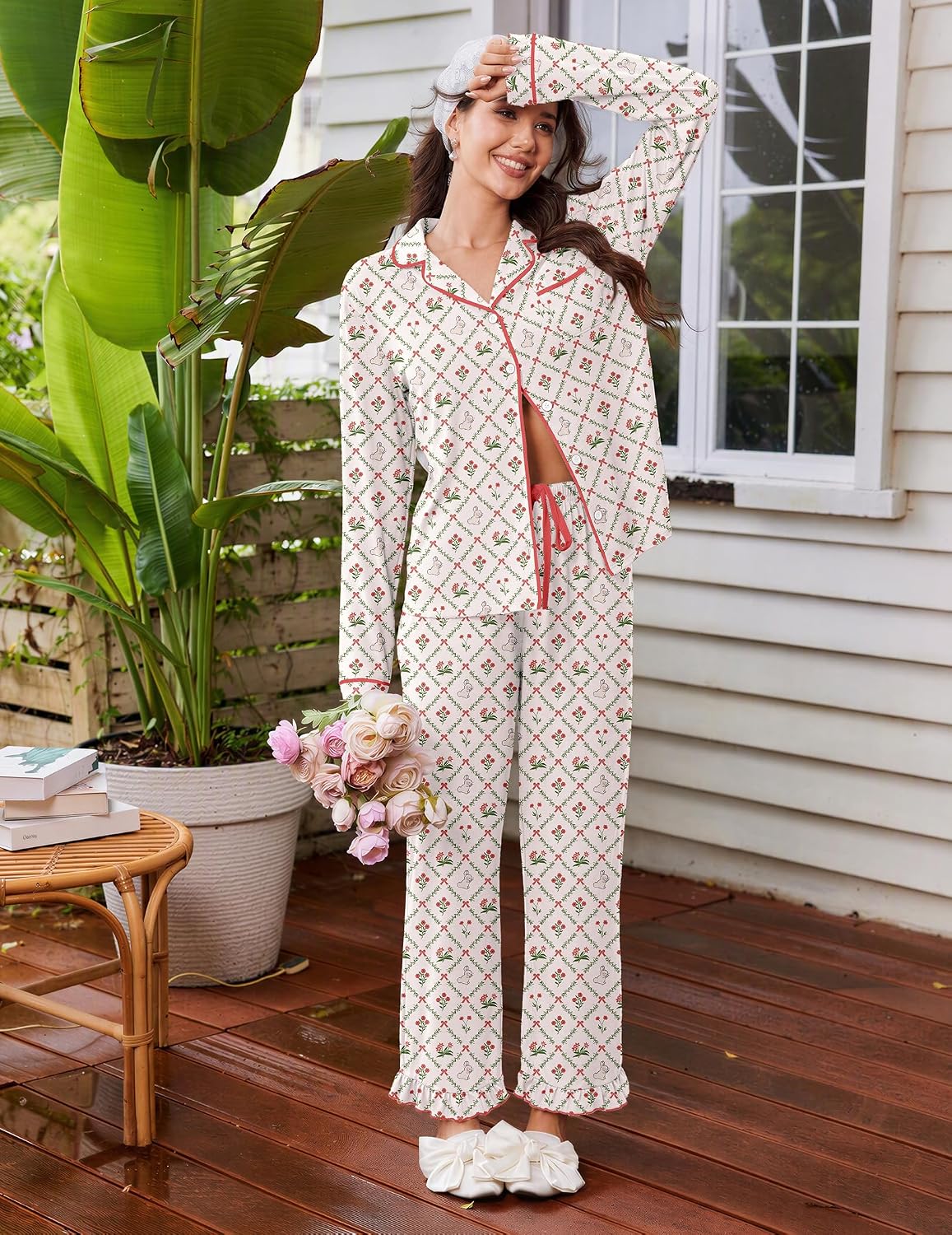 Detalle de Ekouaer Women's Pajama Set, Long Sleeve