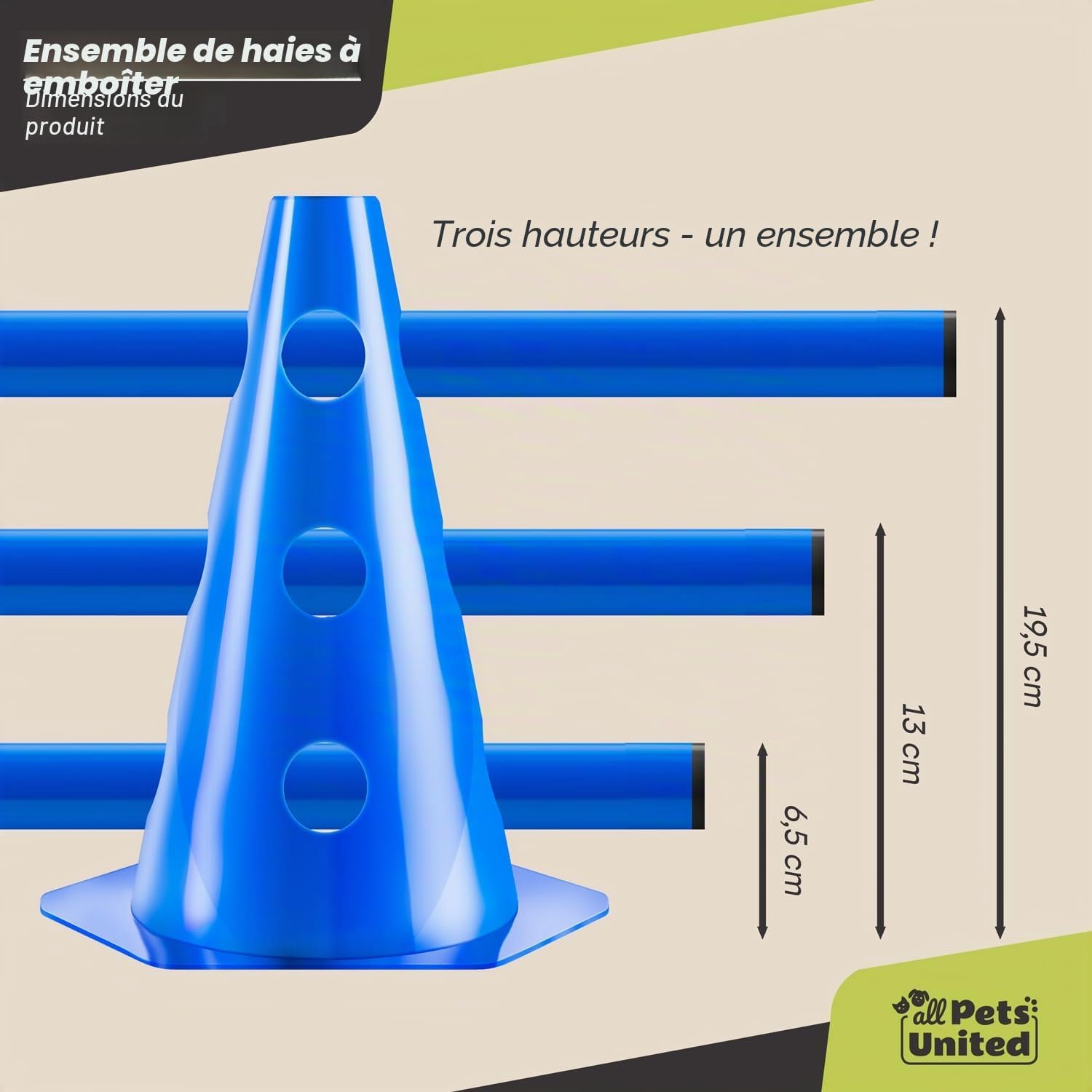 Detalle de all Pets United Set Haies Agility Chien – Barre 100 cm et 2 Cônes: Parcours modulable pour chien