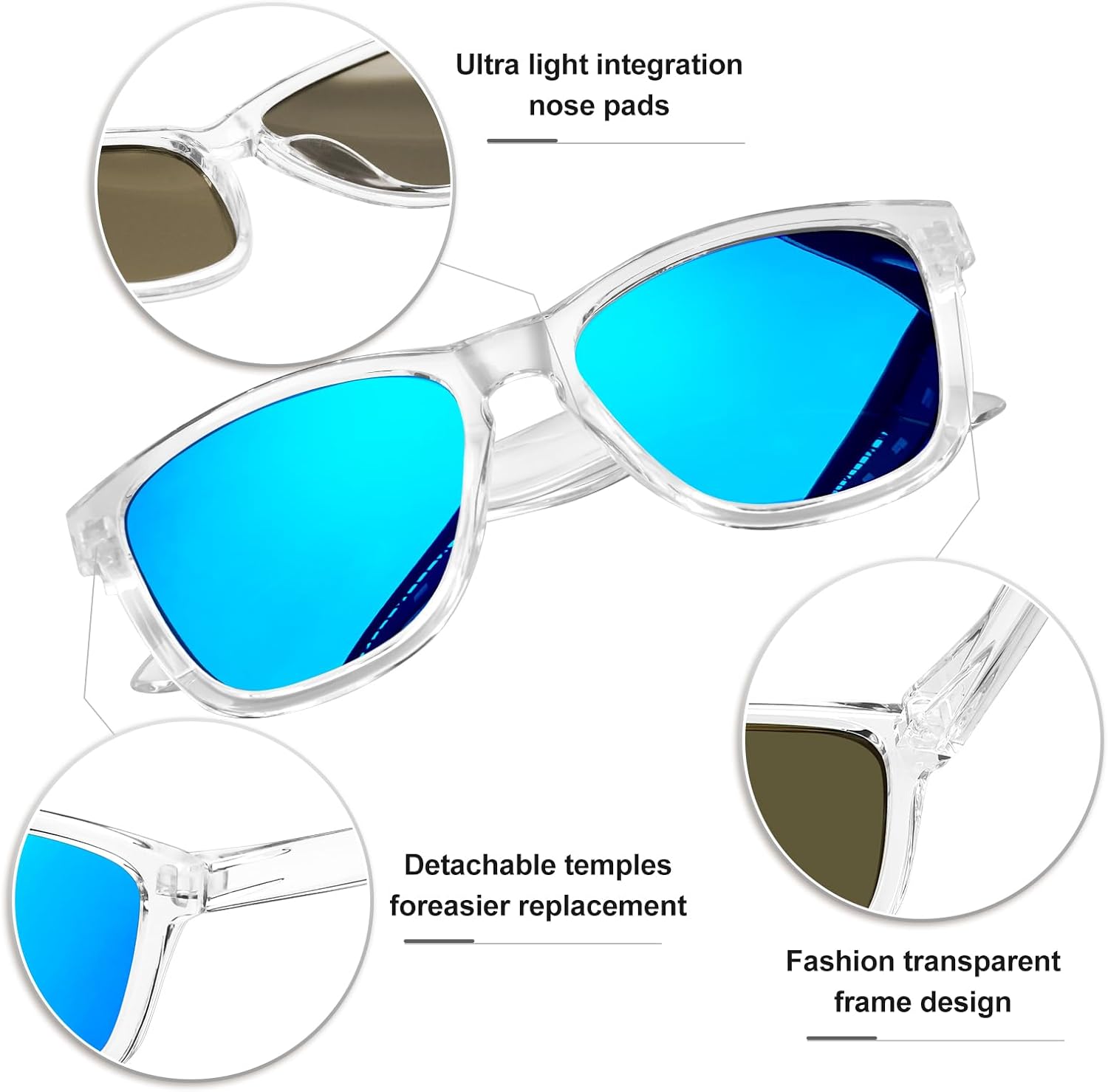Thumbnail 2 de KANASTAL Lunettes de soleil polarisées Polarisées UV400 carrées rétro (unisex, branches incurvées, verres TAC)