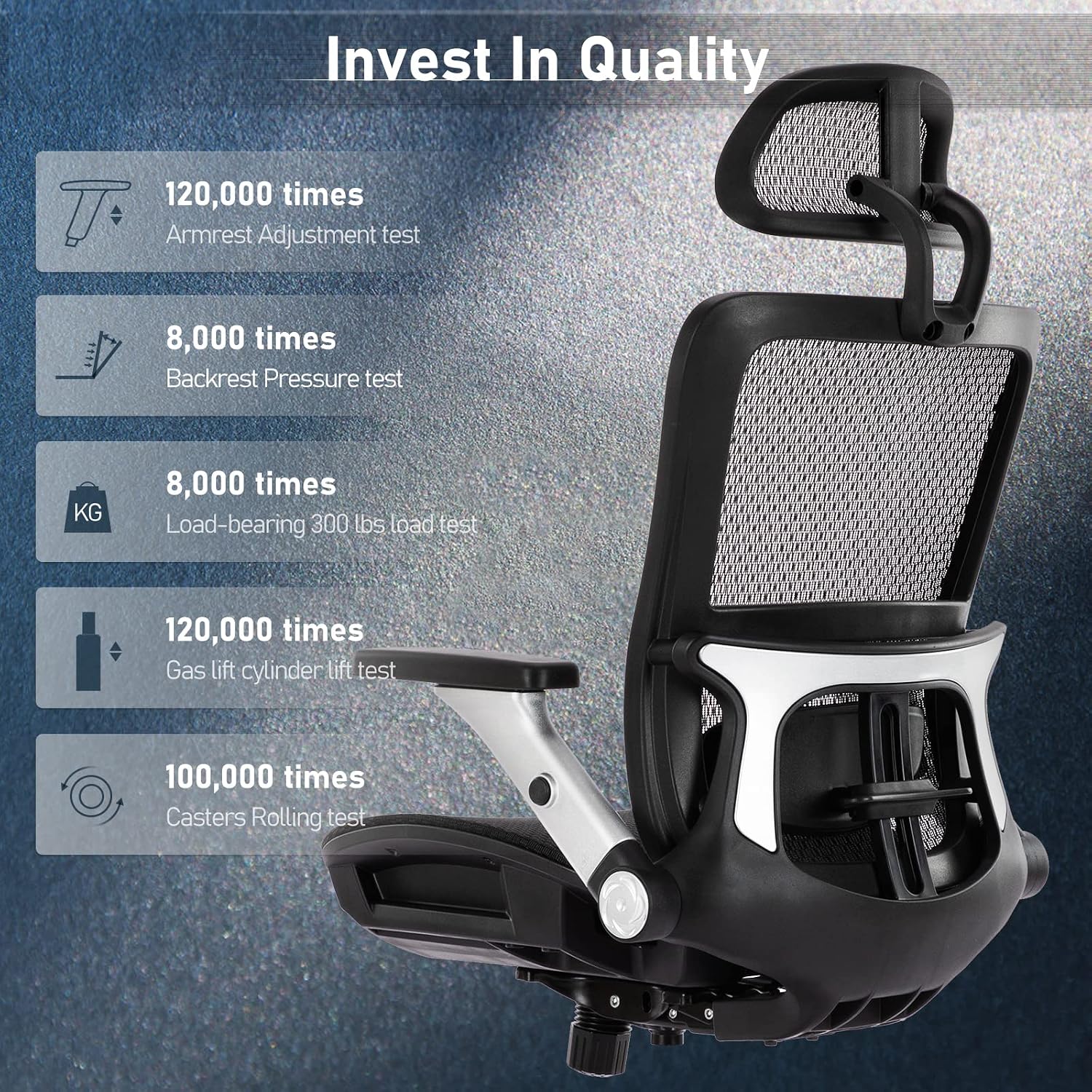 Detalle 2 de COLAMY Ergonomic Mesh Office Chair with Footrest (High Back + Headrest), 4D Flip-up Arms, Lumbar Support and Tilt Lock – Black