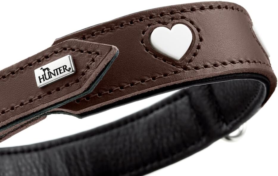 Detalle de Hunter Hundehalsband Love – Braun/Schwarz, Größe 50, handgefertigt in Deutschland