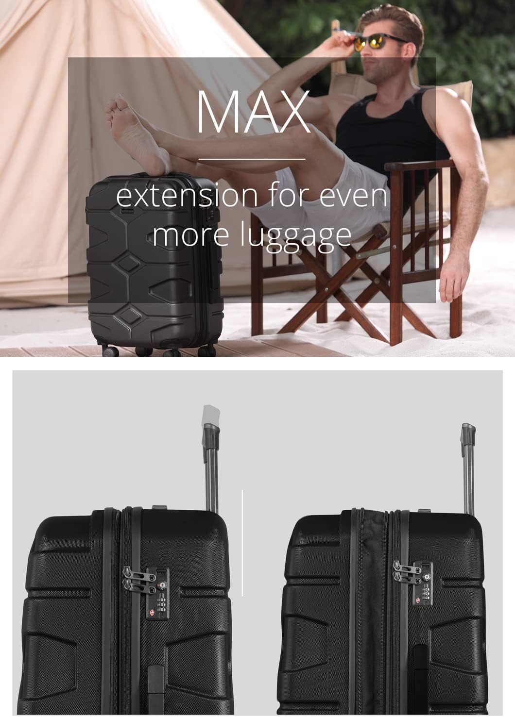 Detalle de HAUPTSTADTKOFFER - X-Kölln: Valigia da viaggio espandibile rigida 76 cm, ABS, TSA, 107-120 L, Nero