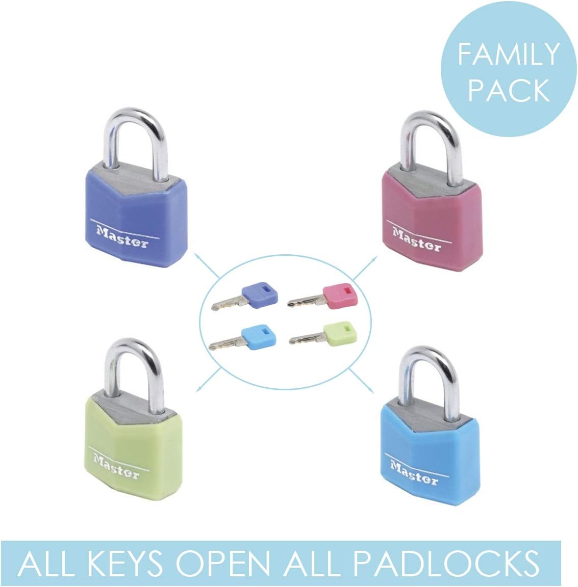 Thumbnail 2 de Master Lock 9120EURQCOLNOP Mini Lucchetto – Set da 4, Pacco Famiglia, Multicolore
