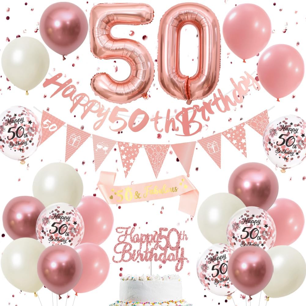 Detalle de 50th Birthday Decorations Retro Pink & Rose Gold Double Digits Set (50th Pink Birthday Set)