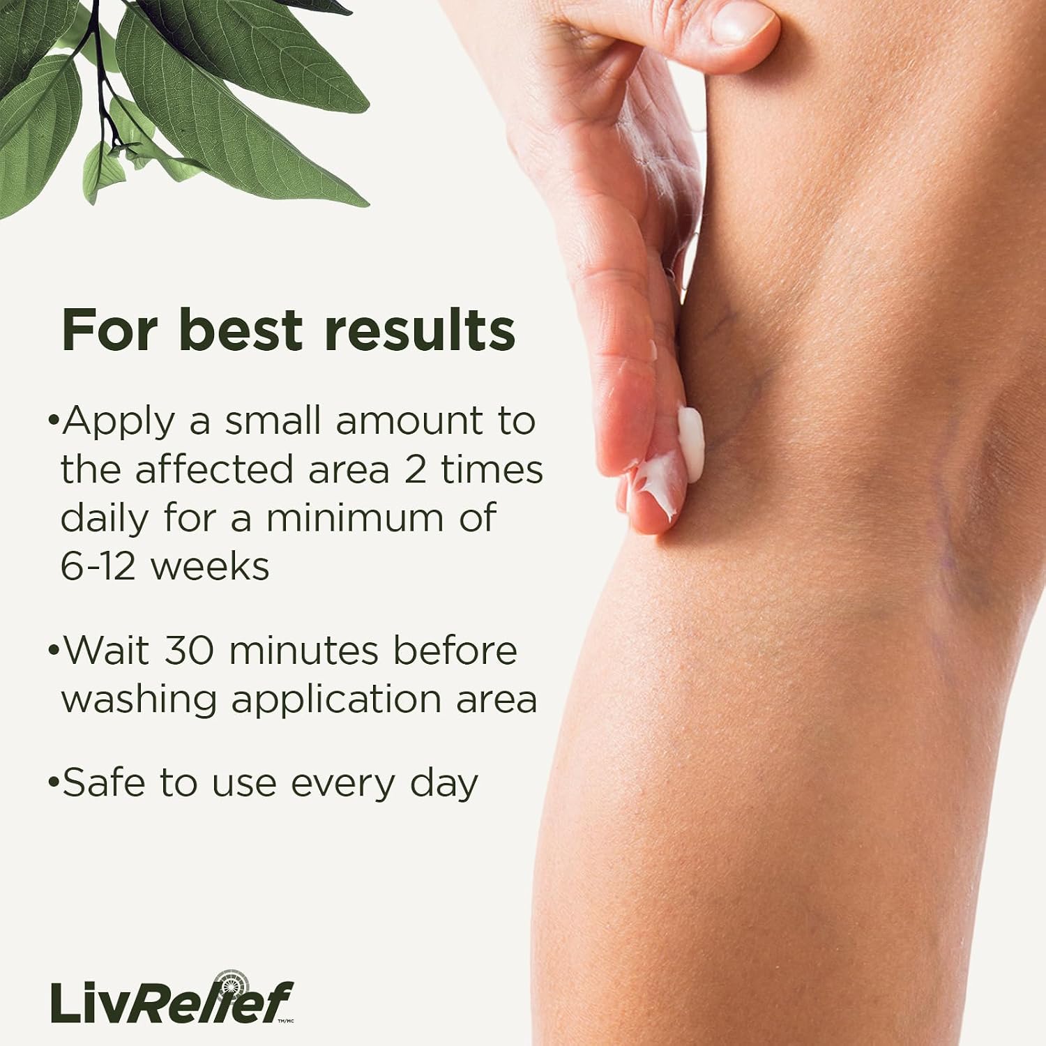 Detalle 2 de LivRelief Varicose Vein Relief Cream, 50 g, Menthol, Unscented