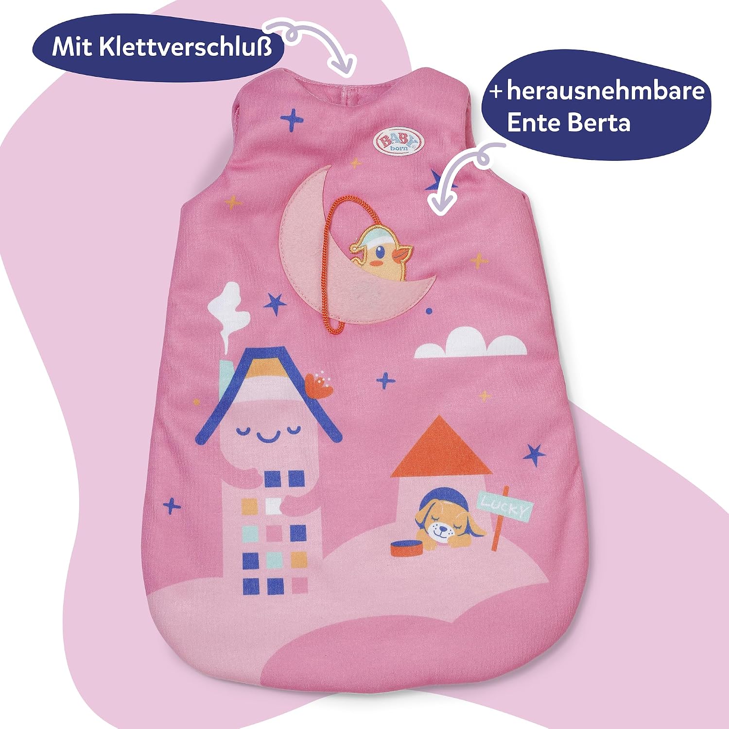 Detalle de BABY Born Schlafsack Mond mit herausnehmbarer Ente am Band – kuscheliger Begleiter für Puppen 43 cm