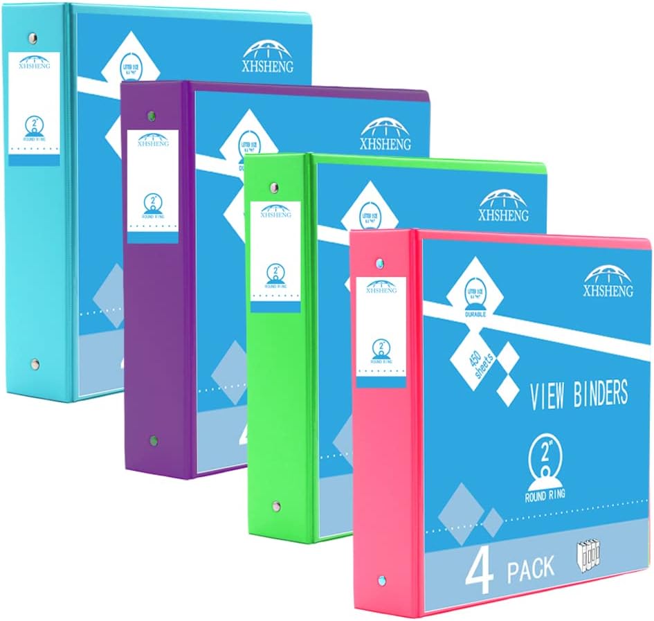 Detalle de XHSHENG 2INCHBINDER 2-Inch 3-Ring Binders, Letter Size, 4-Pack