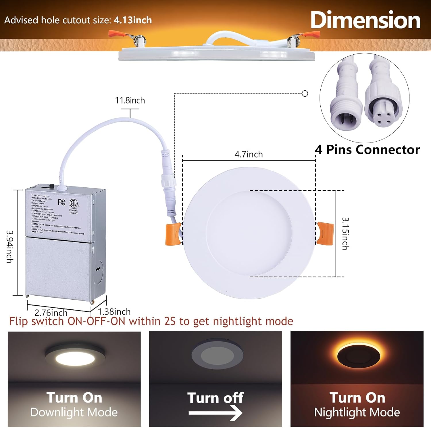 Thumbnail 5 de Togalonn LR2-W 4-Inch LED Pot Lights, 8-Pack with Night Light and 5CCT