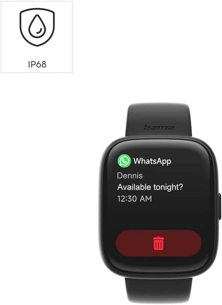 Detalle de Hama Montre Intelligente avec écran couleur 1,65" – 100 sports, IP68, suivi santé et assistant vocal