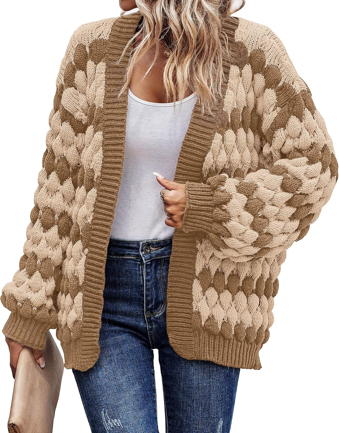 Detalle 2 de KIRUNDO Womens Chunky Cable Knit Cardigan sweater