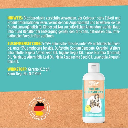 Detalle 2 de Green Hero Floh- und Zeckenshampoo für Hund & Katze 250 ml – silikonfrei, parabenfrei