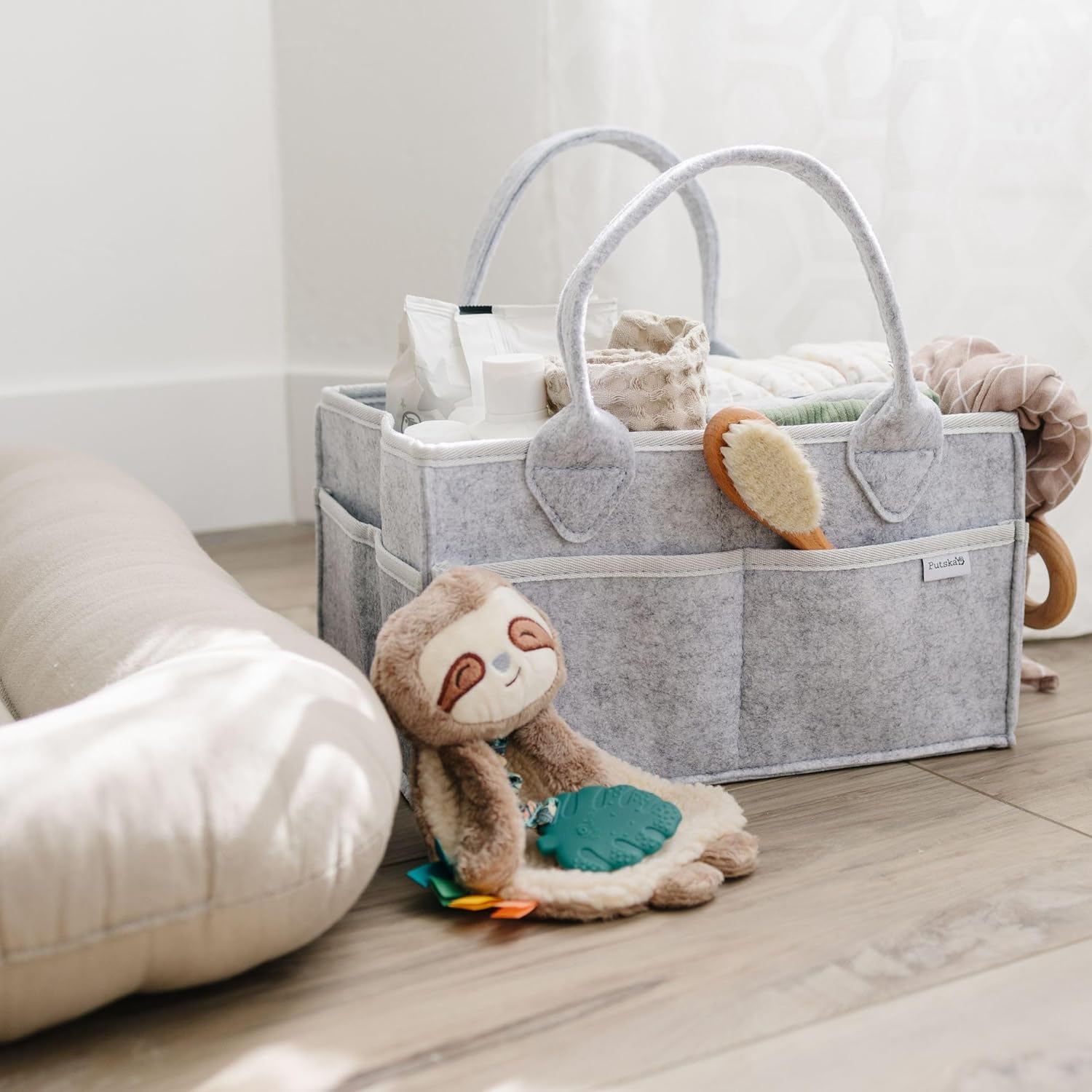 Thumbnail 3 de PUTSKA Windelkorb Organizer (Grau) – Aufbewahrungskorb für Kinderzimmer, ideal für Wickelstation, Standardgröße