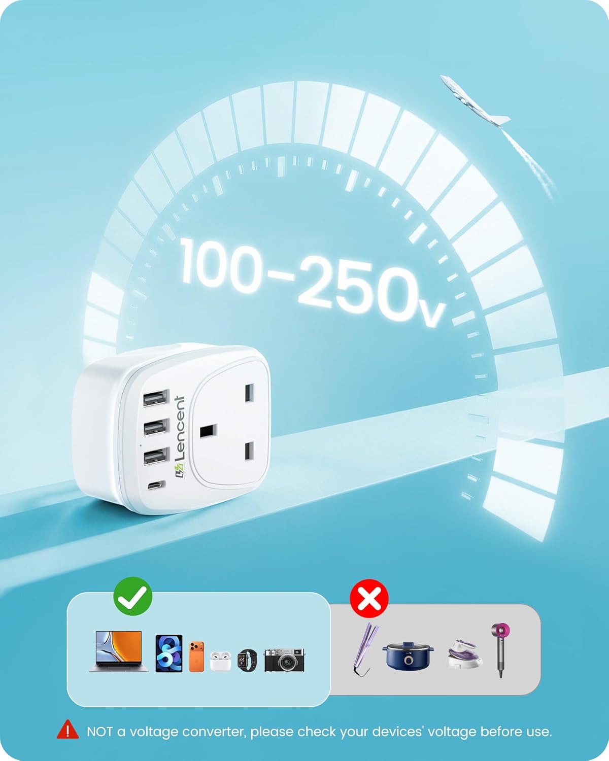 Thumbnail 4 de LENCENT UK to Italy Travel Adapter with 3 USB ports and 1 USB‑C ⚡