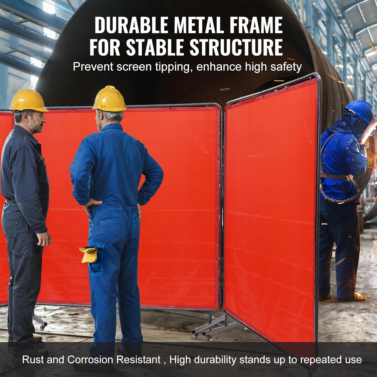 Detalle de VEVOR Welding Screen with Frame – 3-Panel 6' x 6' Moveable Curtain on 12 Wheels