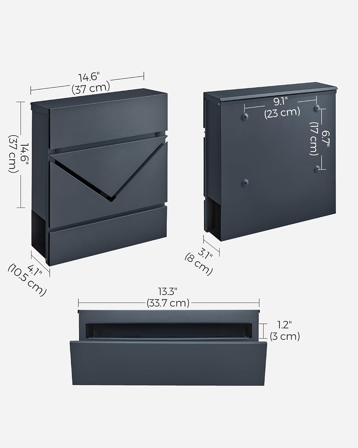 Detalle de SONGMICS POSTER GMB054G01 Wall-Mounted Letterbox with Lock and Newspaper Holder