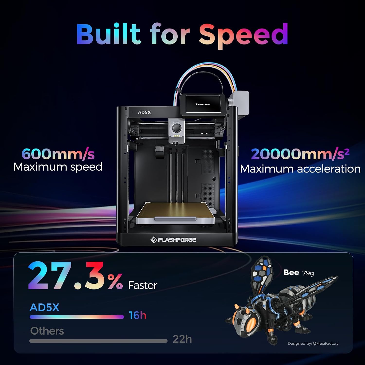 Detalle de Flashforge Adventurer 5X: Mehrfarbendruck, automatische Nivellierung und PETG CF-Unterstützung – 220×220×220 mm