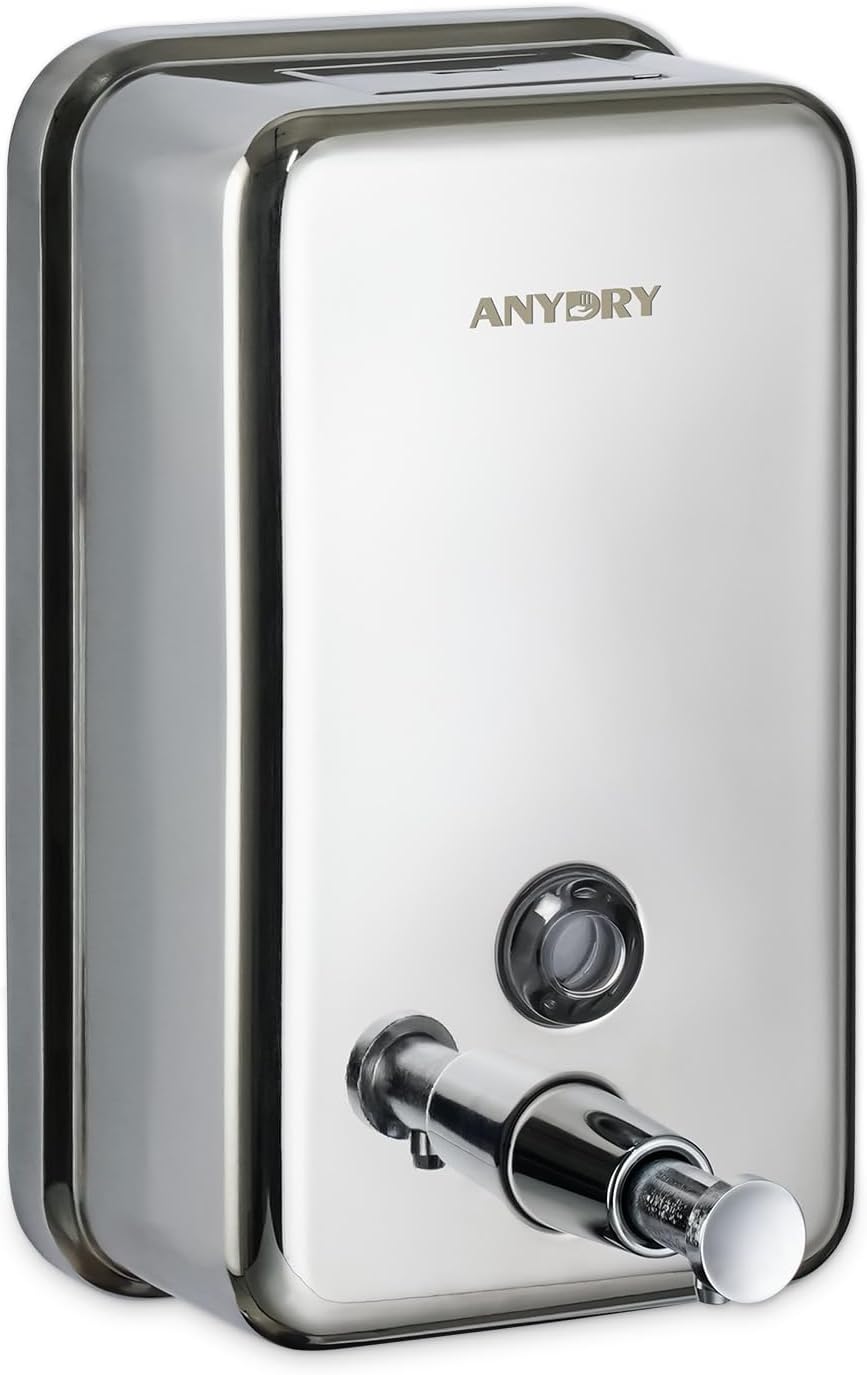 Detalle de anydry 1100ml Commercial-Grade Manual Soap Dispenser (Stainless Steel, Wall-Mounted)