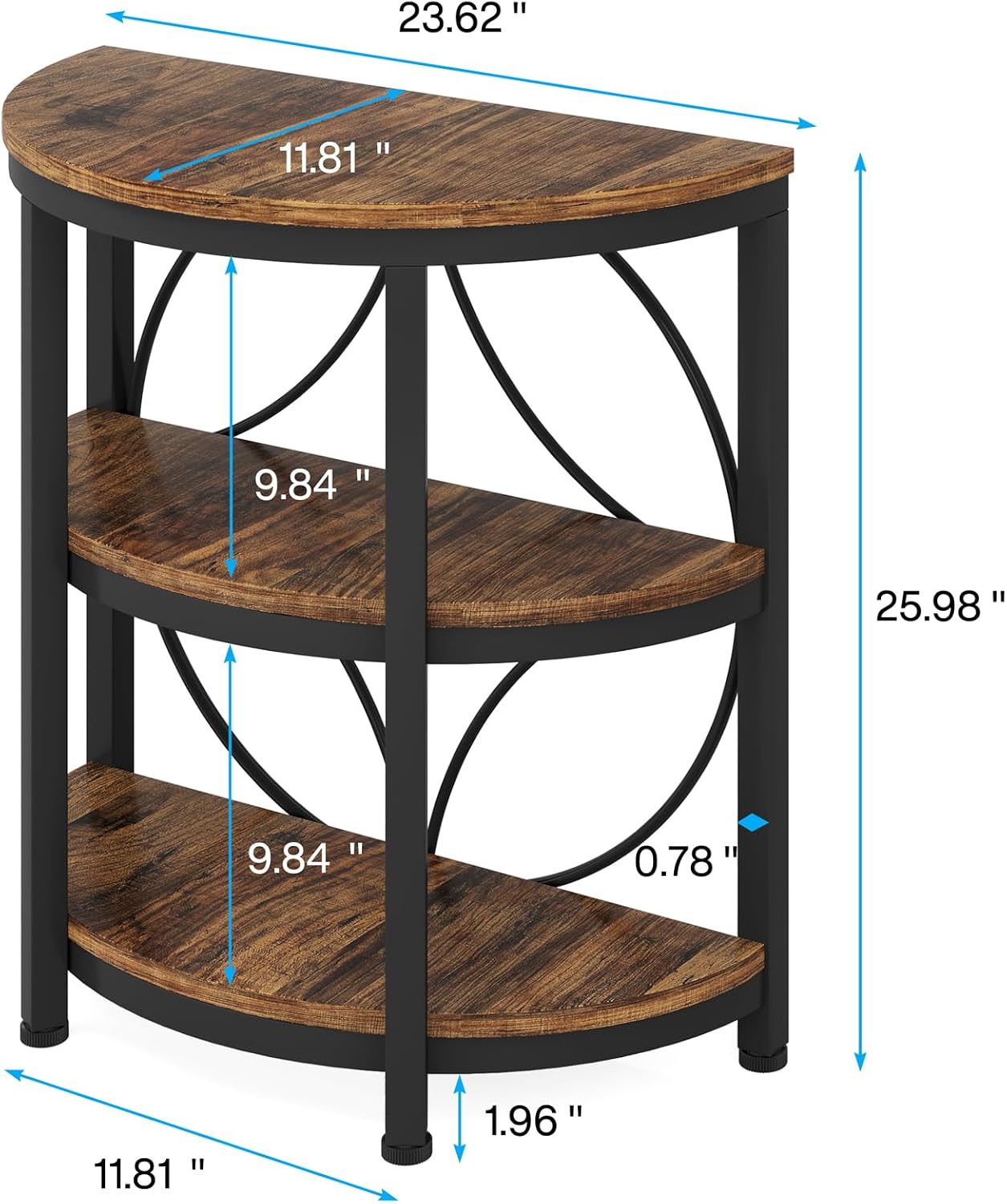 Detalle 2 de Tribesigns JW0589 Half-Moon Side Table, 3-Tier Storage, Metal Frame