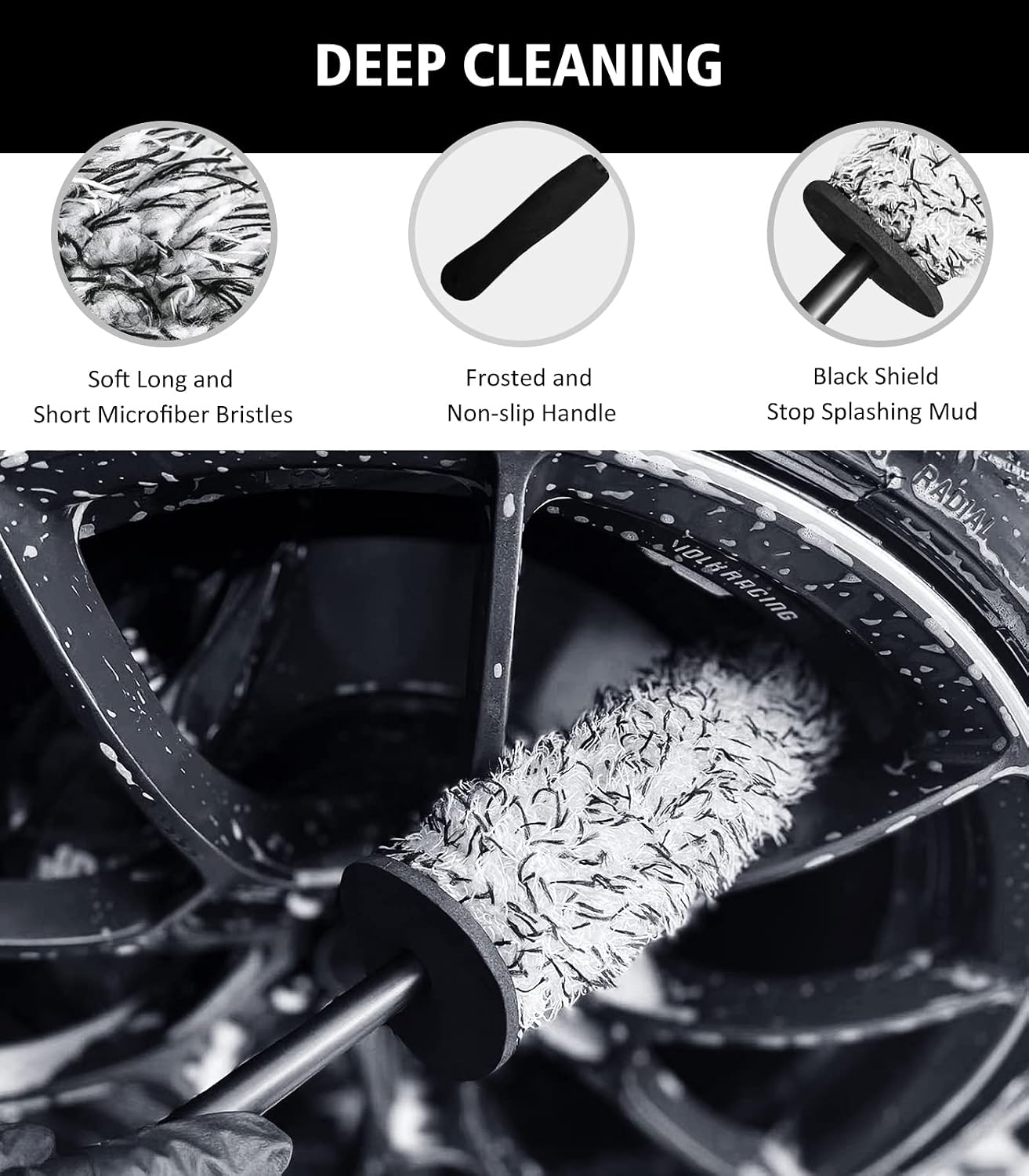 Detalle 2 de YeewayVeh 4PCS wheel cleaning kit 360° bendable brush 🧽