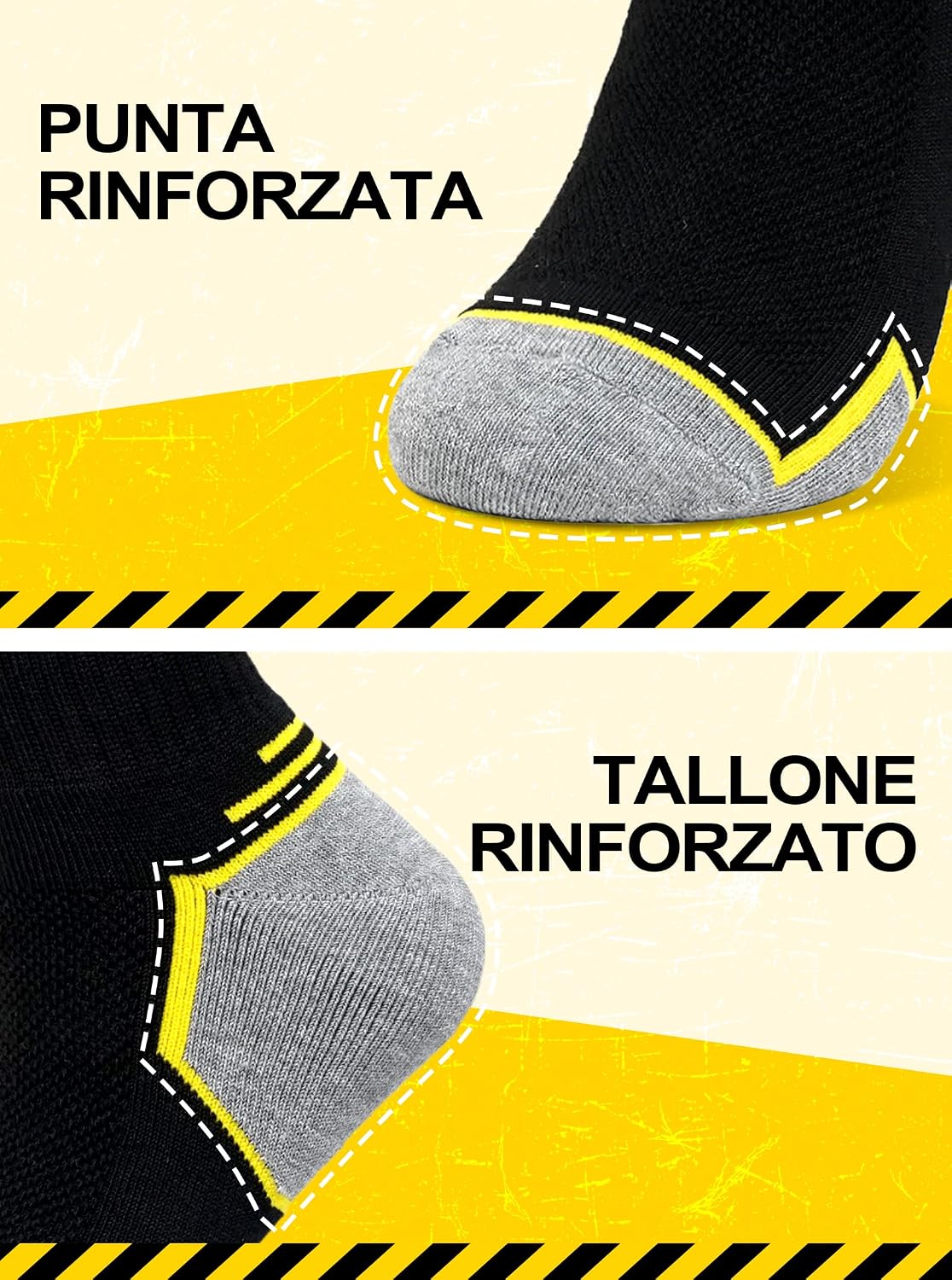 Detalle 2 de ZFSOCK Calze da lavoro traspiranti con punta e tallone rinforzati, senza cuciture e suola imbottita (uomo e donna)