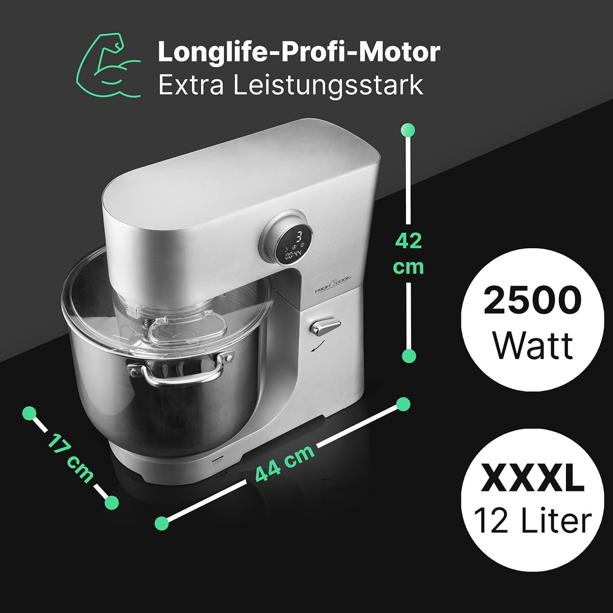 Detalle 2 de ProfiCook PC KM 1254, robot kuchenny z misą 12 l, 2500 W i 12 prędkościami