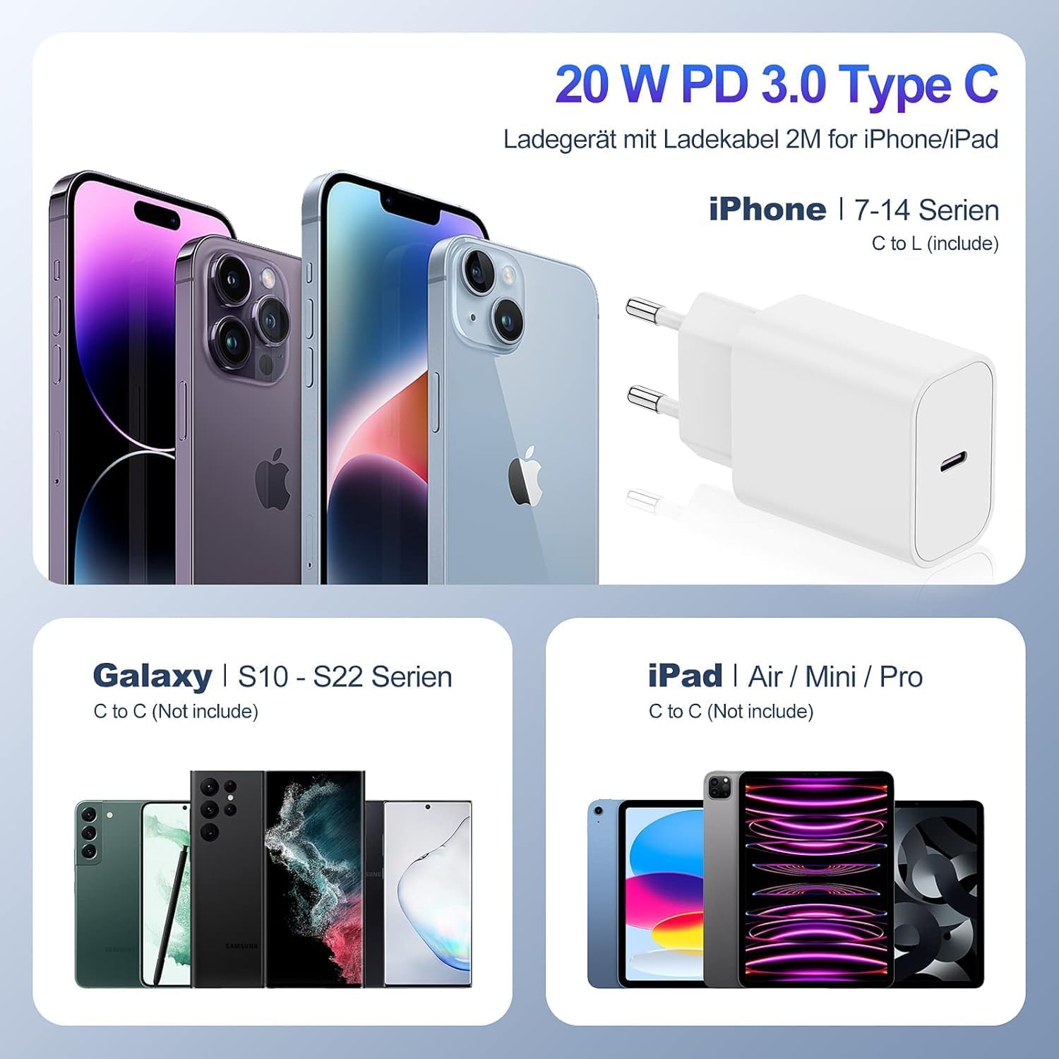 Thumbnail 5 de iPhone Schnellladegerät 20W USB-C mit zwei Kabeln – Schnelles, sicheres Laden für Apple-Geräte