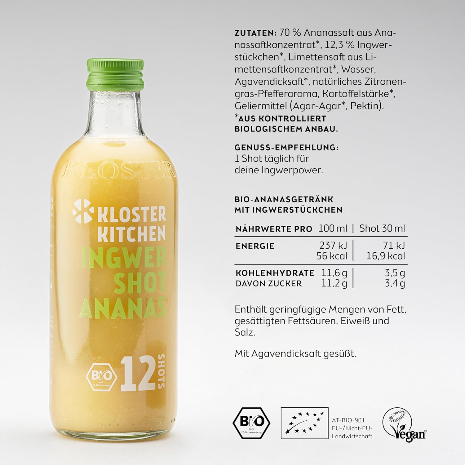 Thumbnail 1 de Kloster Kitchen Bio Ingwer Shot Ananas (12 Shots, 6×360 ml) mit echten Ingwerstückchen – vegan