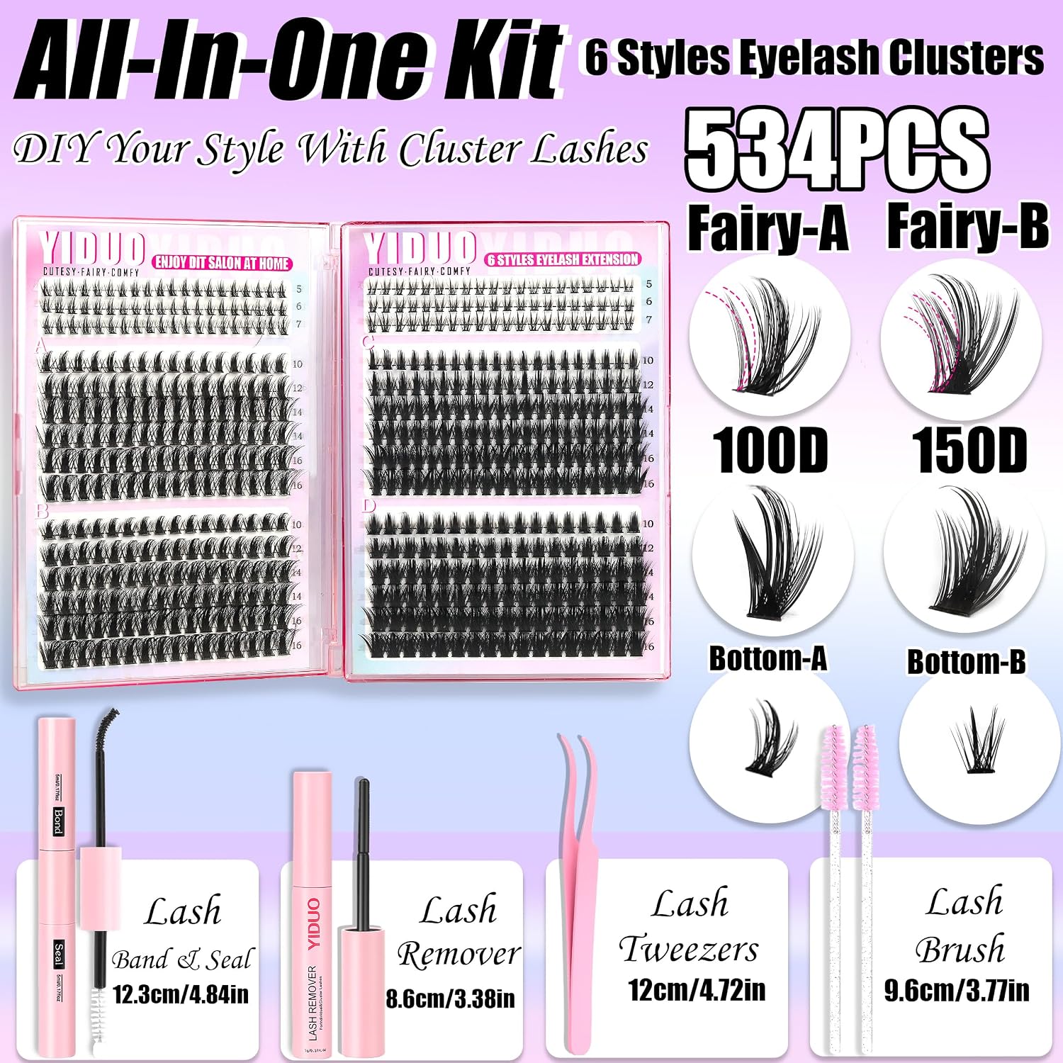 Detalle 2 de YIDUO 534-Piece Manga Lash Cluster Kit with Bottom Lashes and Bond & Seal