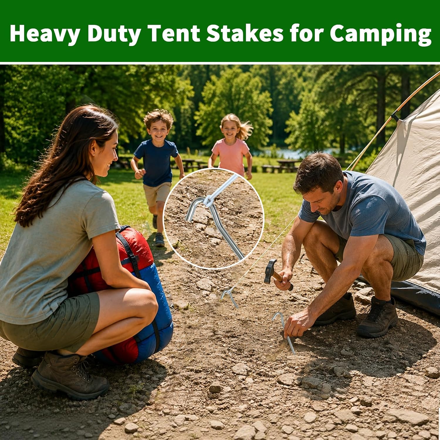 Detalle de OK5STAR Heavy Duty Metal Tent Stakes, 9-Inch Galvanized Steel, 25-Pack