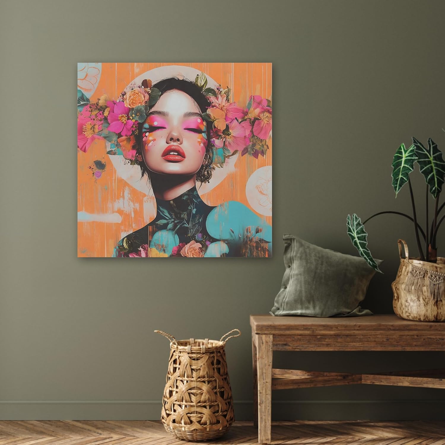 Detalle 2 de MuchoWow© vilten wandpaneel 80 x 80 cm met abstract bloemenportret