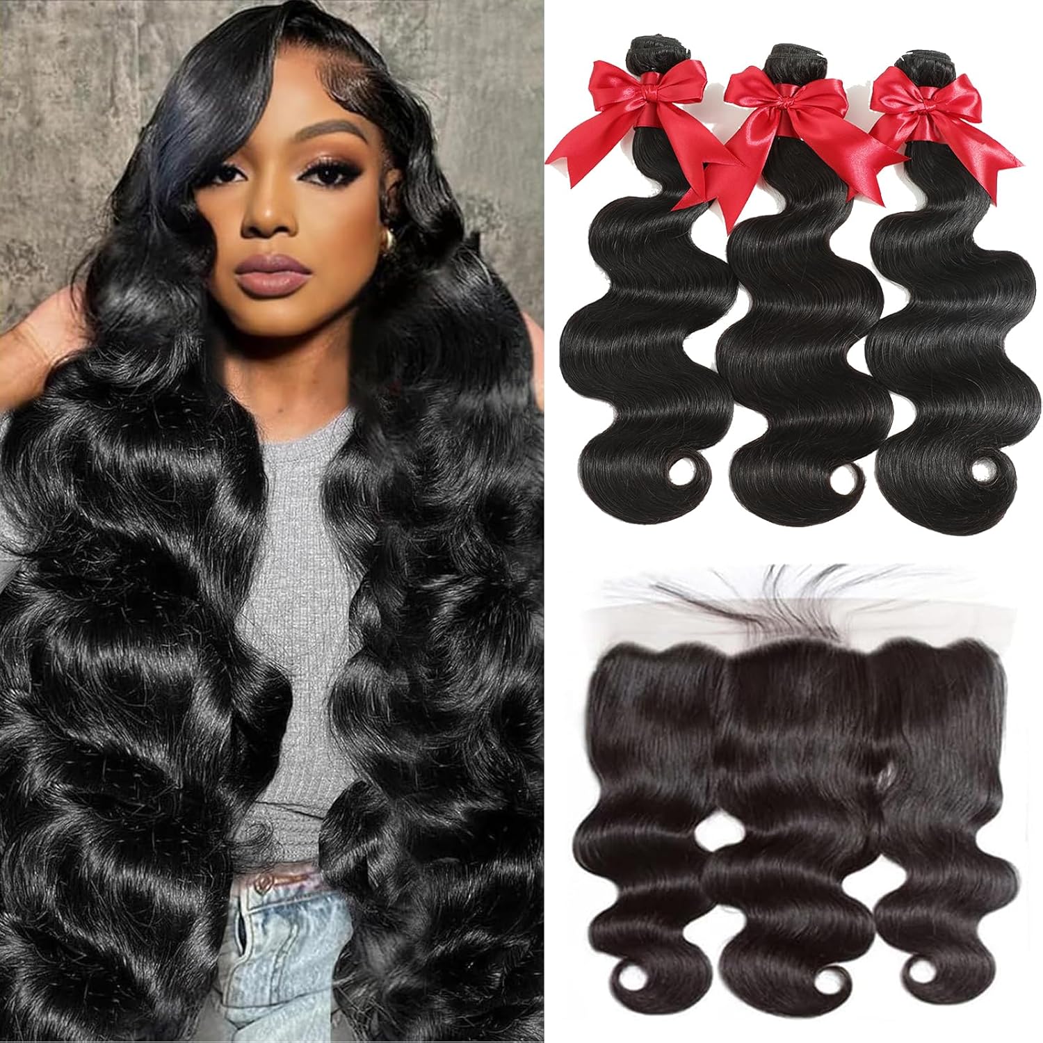 Thumbnail 6 de 12A Brazilian Body Wave Hair Bundles with 4x4 HD Lace Closure — 16, 18, 20 Inches (3 Bundles)