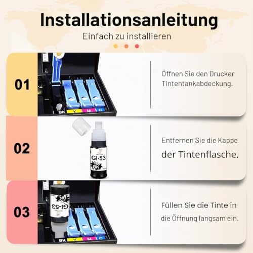 Detalle de Miss Deer GI-53 Nachfülltinte 6er-Pack für Canon G550/G650 – Schwarz, Cyan, Magenta, Gelb, Rot und Grau