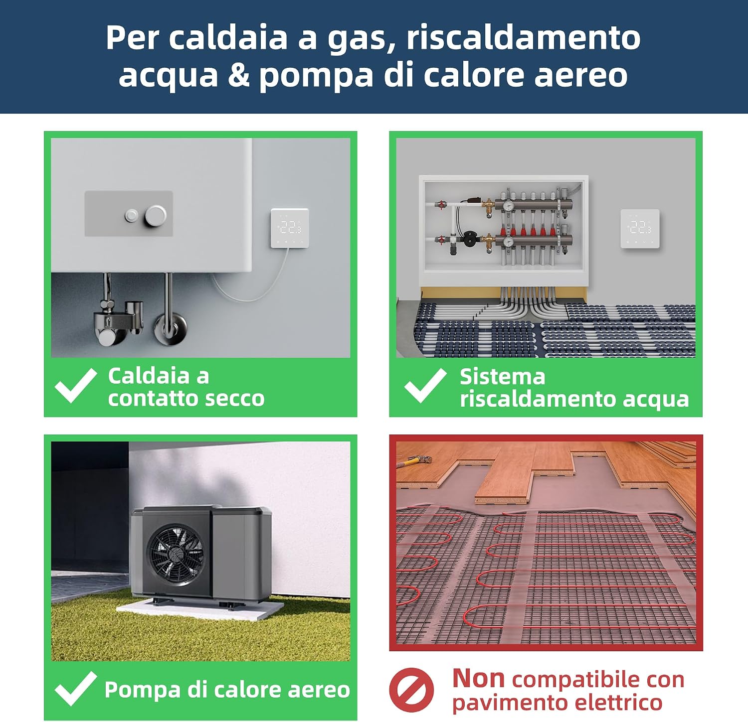 Detalle de Termostato ambiente WiFi TGM-50WPB con programmazione settimanale e controllo smart Tuya (compatibile Alexa e 2,4 GHz)