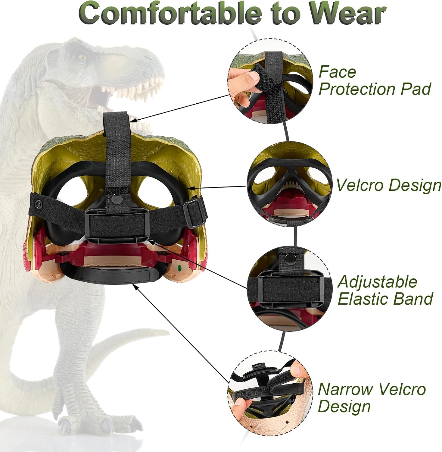 Detalle de Realistic Dinosaur Mask with Sound – Movable Jaw, ABS Plastic
