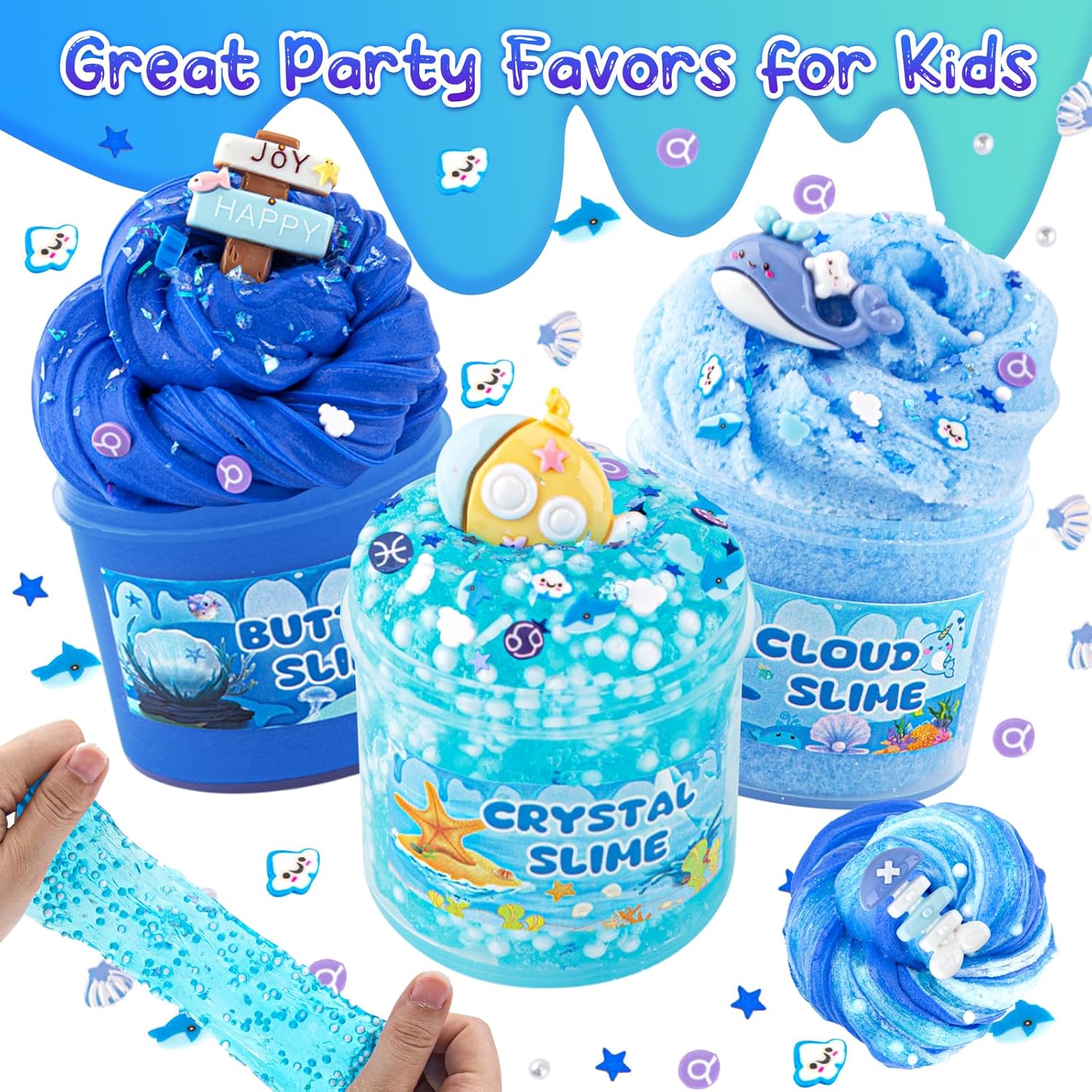 Thumbnail 4 de LAWOHO 6 Packs Blue Slime Kit (Cloud, Clear & Butter) – Ocean-themed slime party favour set