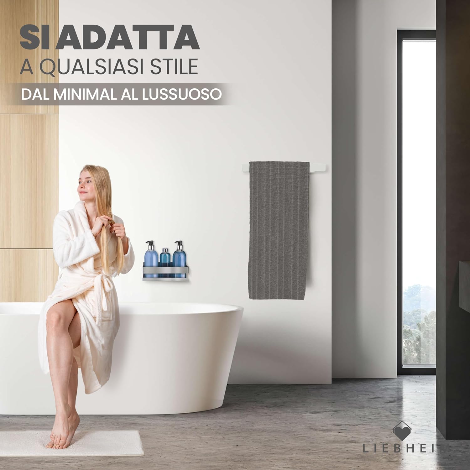 Thumbnail 6 de LIEBHEIM Porta Asciugamani adesivo da parete in alluminio bianco (22 cm) – senza forare