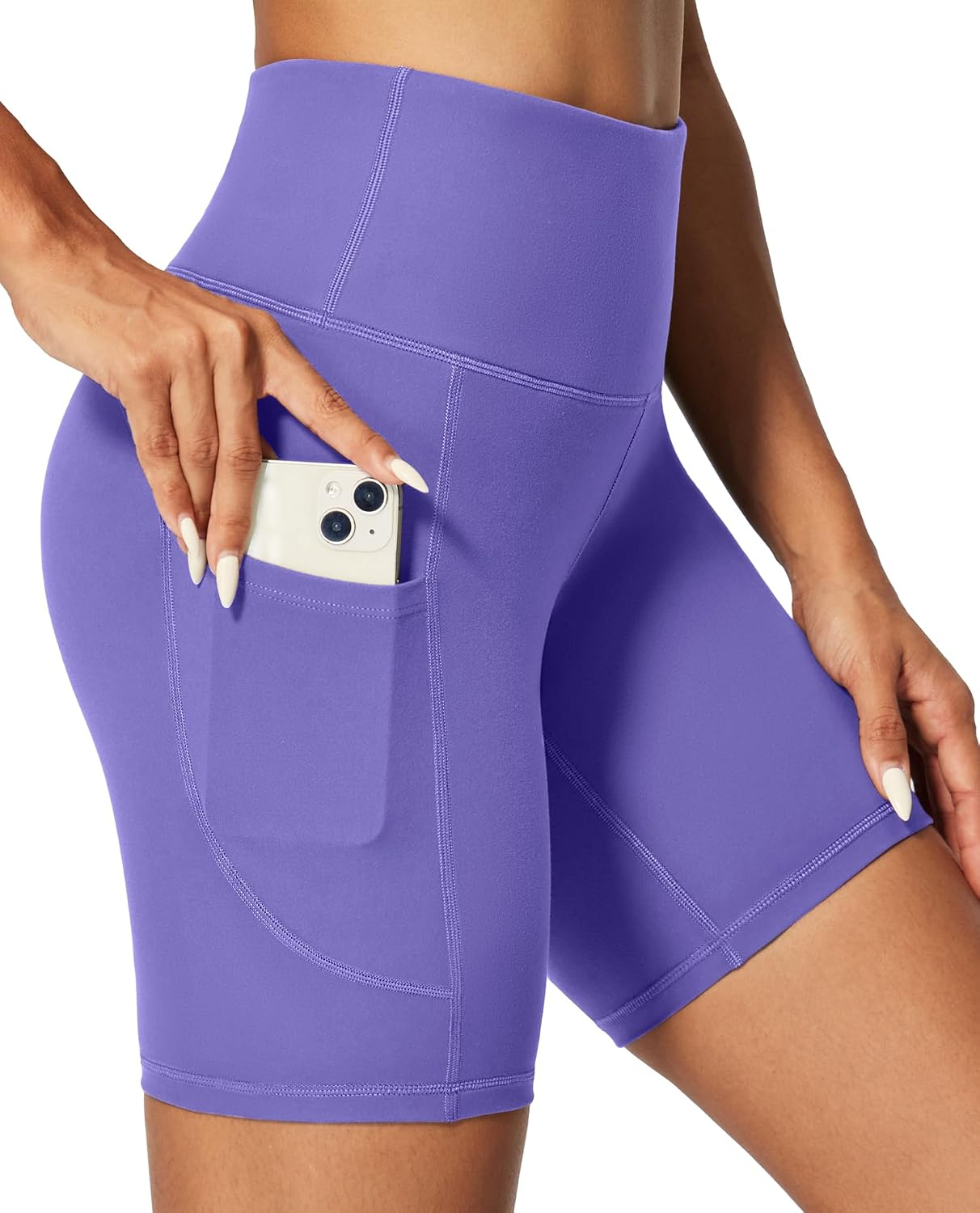 Detalle de IUGA Biker Shorts Women 6" Tummy Control with Pockets – High Waisted, 2 Side + 1 Inner Pocket