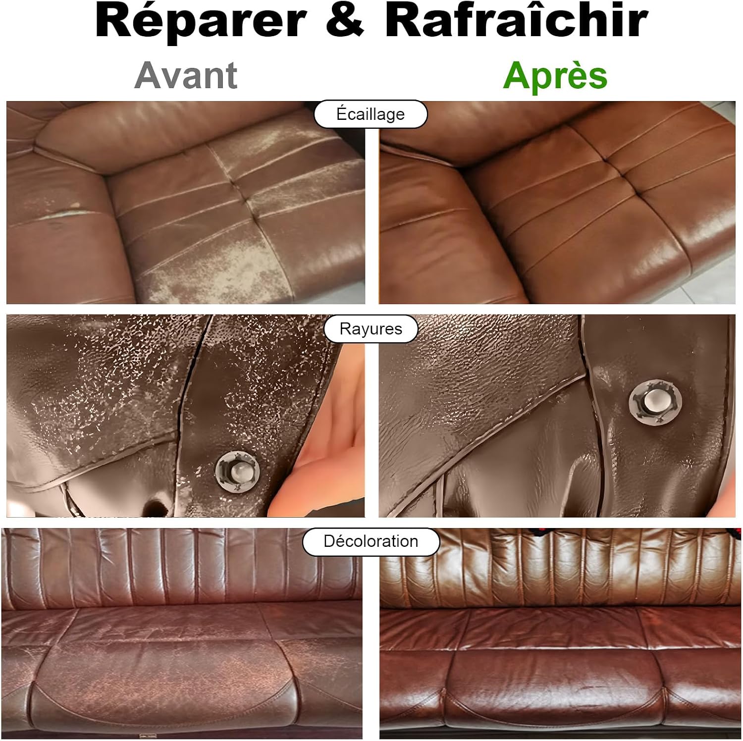 Detalle de Kit de réparation et teinture pour cuir Cenozo (liquide, pâte réparatrice) – cuir marron moyen