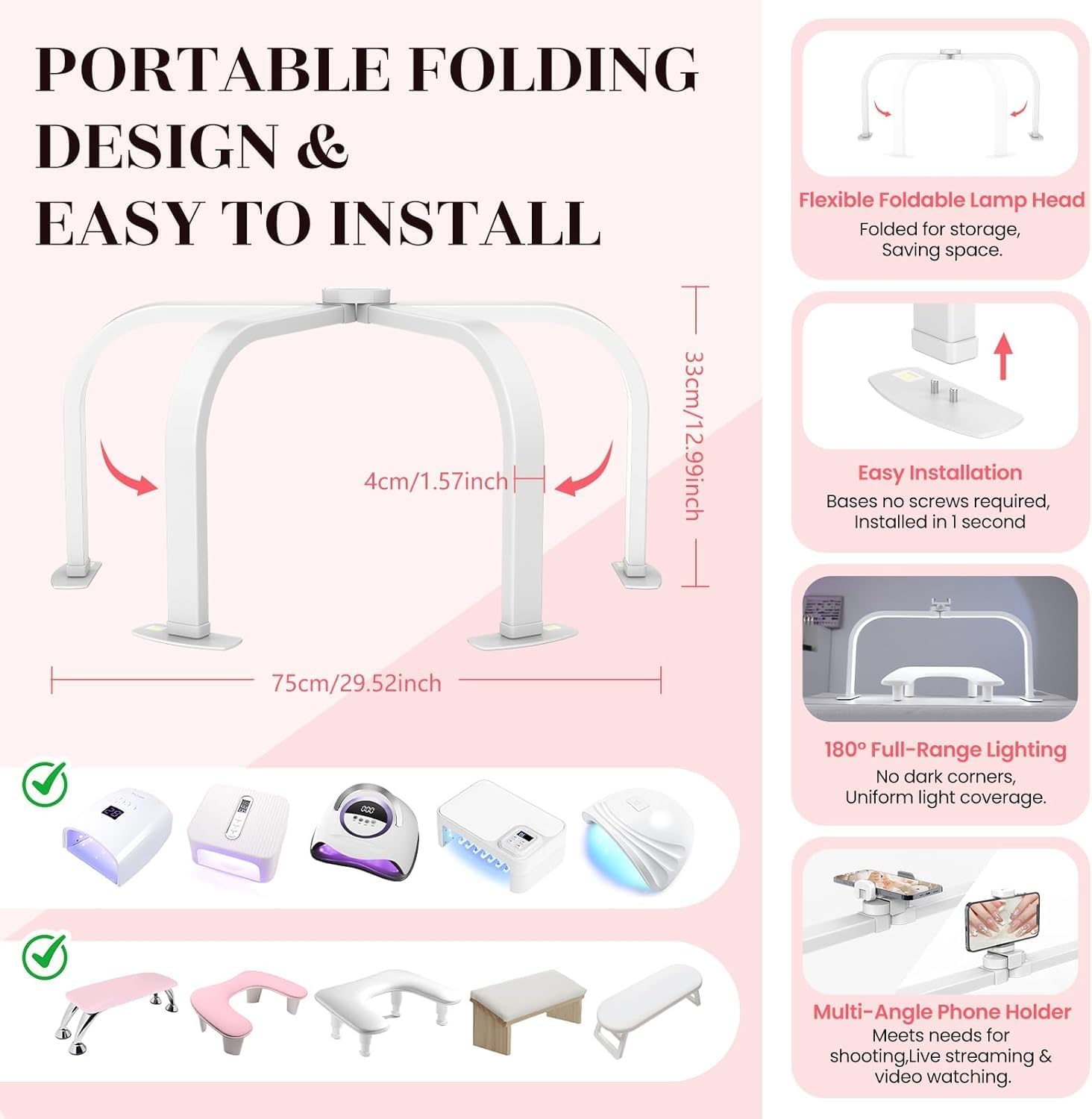 Detalle 2 de Yokilly F-700C 29-Inch Half Moon Nail Desk Lamp with 3 Color Modes