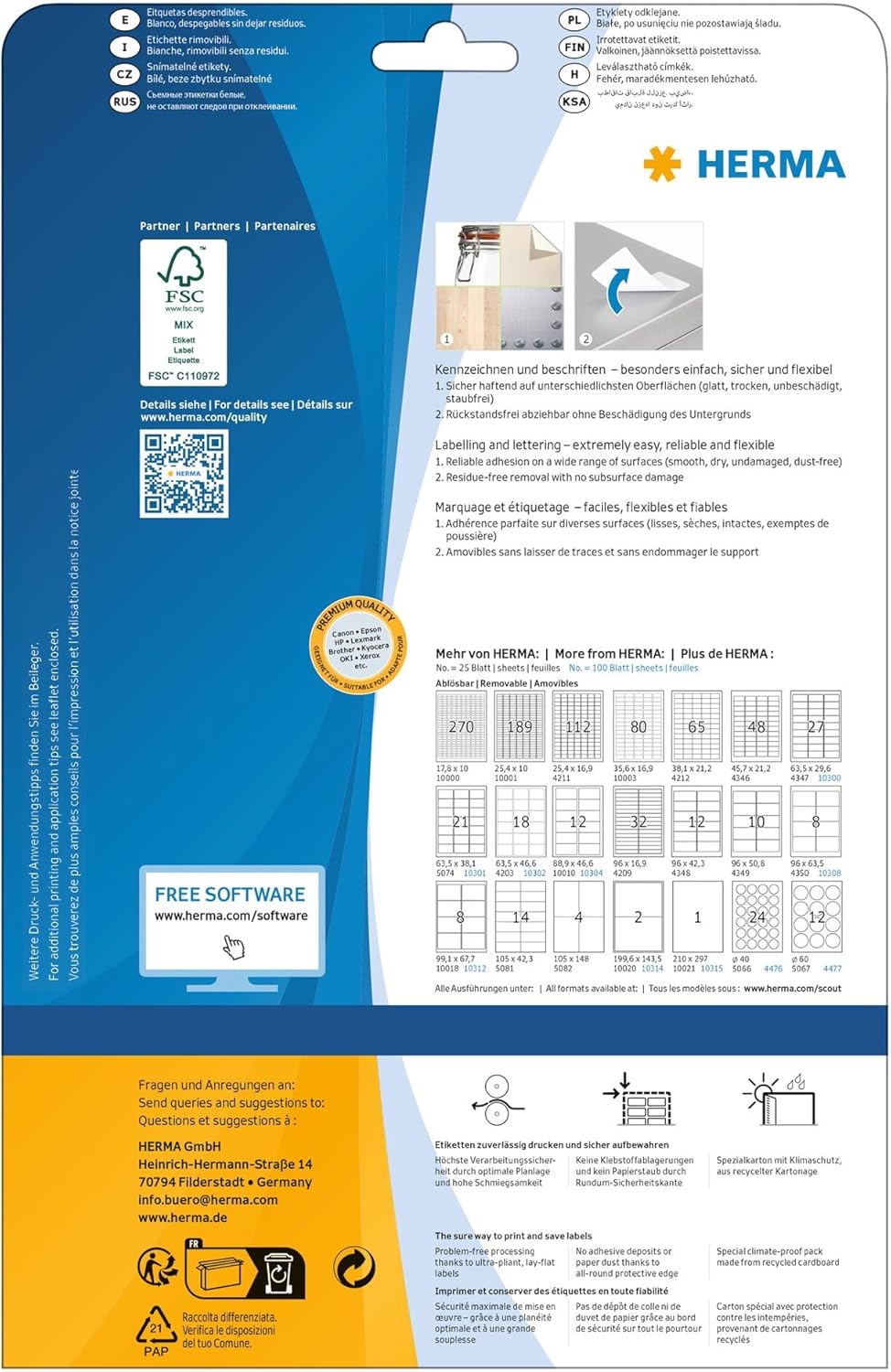 Thumbnail 5 de HERMA Etichette Staccabili 63,5 x 38,1 mm – 525 etichette A4 bianco, adatte a stampa Inkjet/Laser