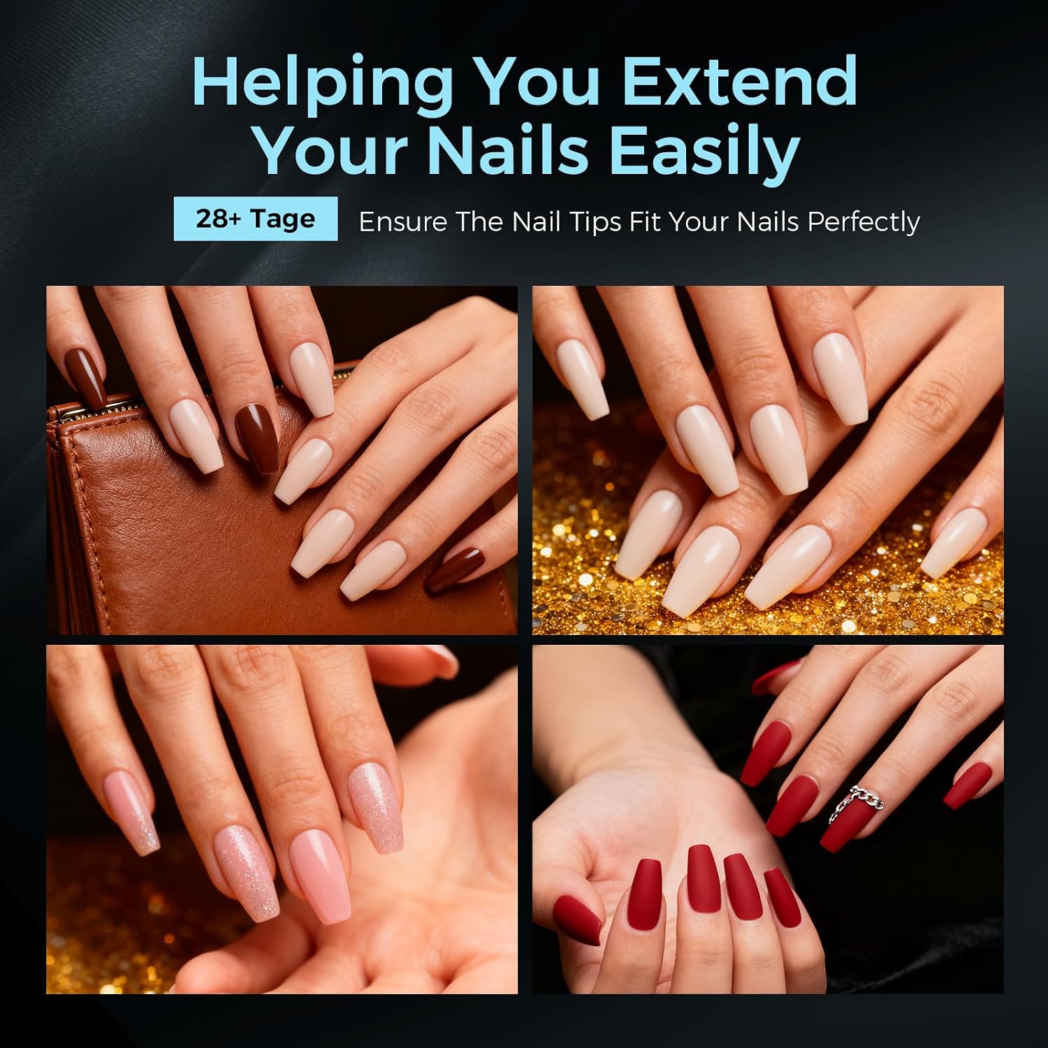 Detalle de TOMICCA Medium Ballerina Nageltips (510 Stück, 15 Größen) – Ultra-matte Soft Gel Tips für Nagelverlängerung & Nail Art